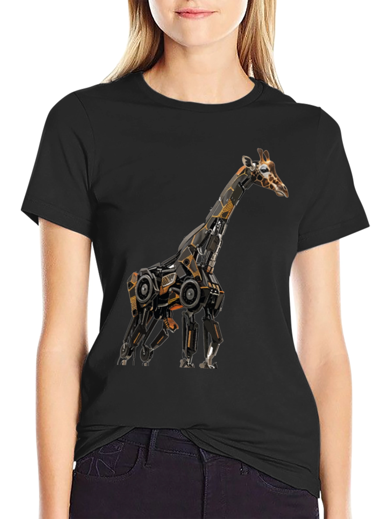 Robotic Giraffe Graphic Tee - Cool Black T-Shirt
