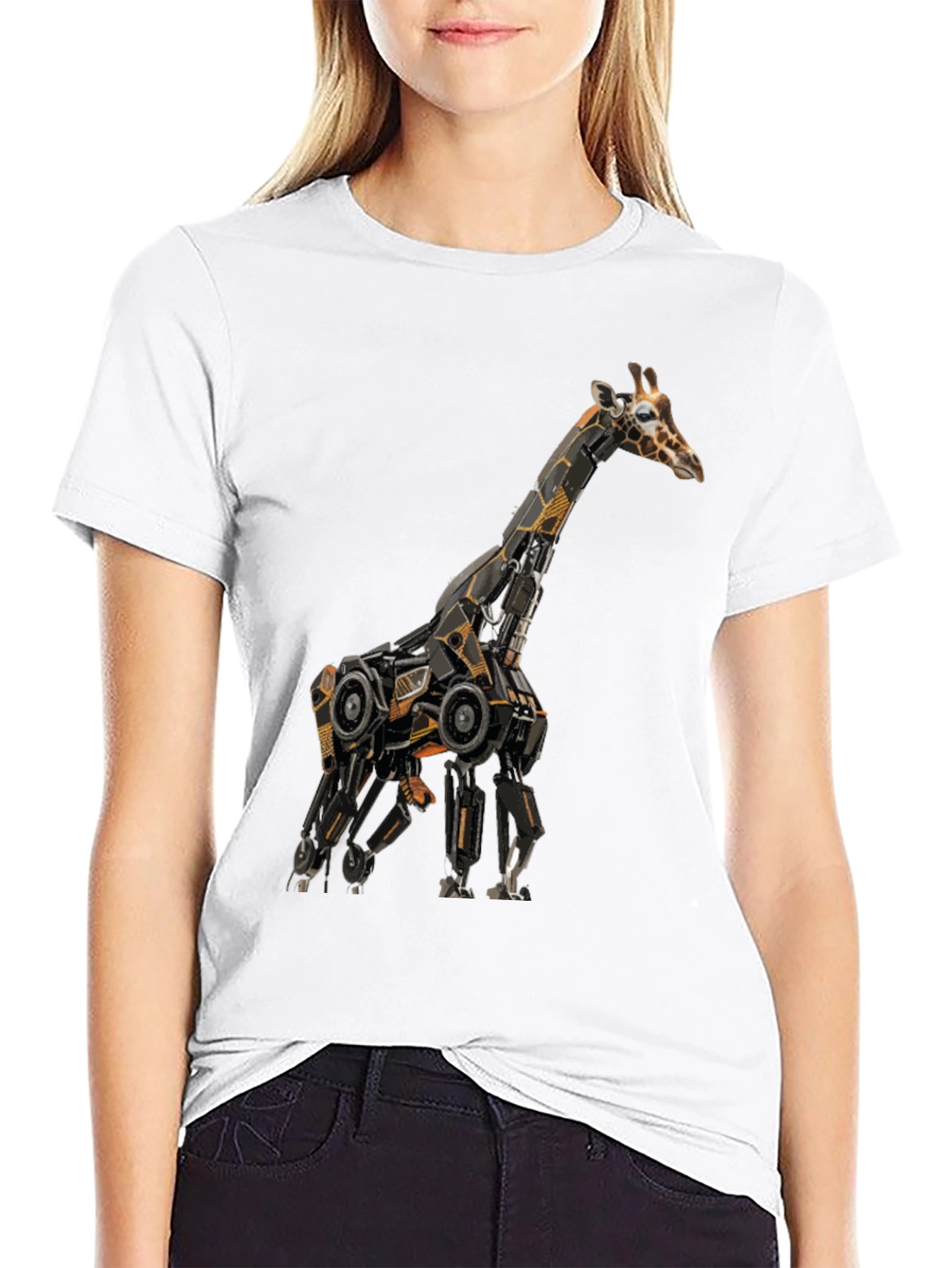 Robotic Giraffe Graphic Tee - Cool Black T-Shirt