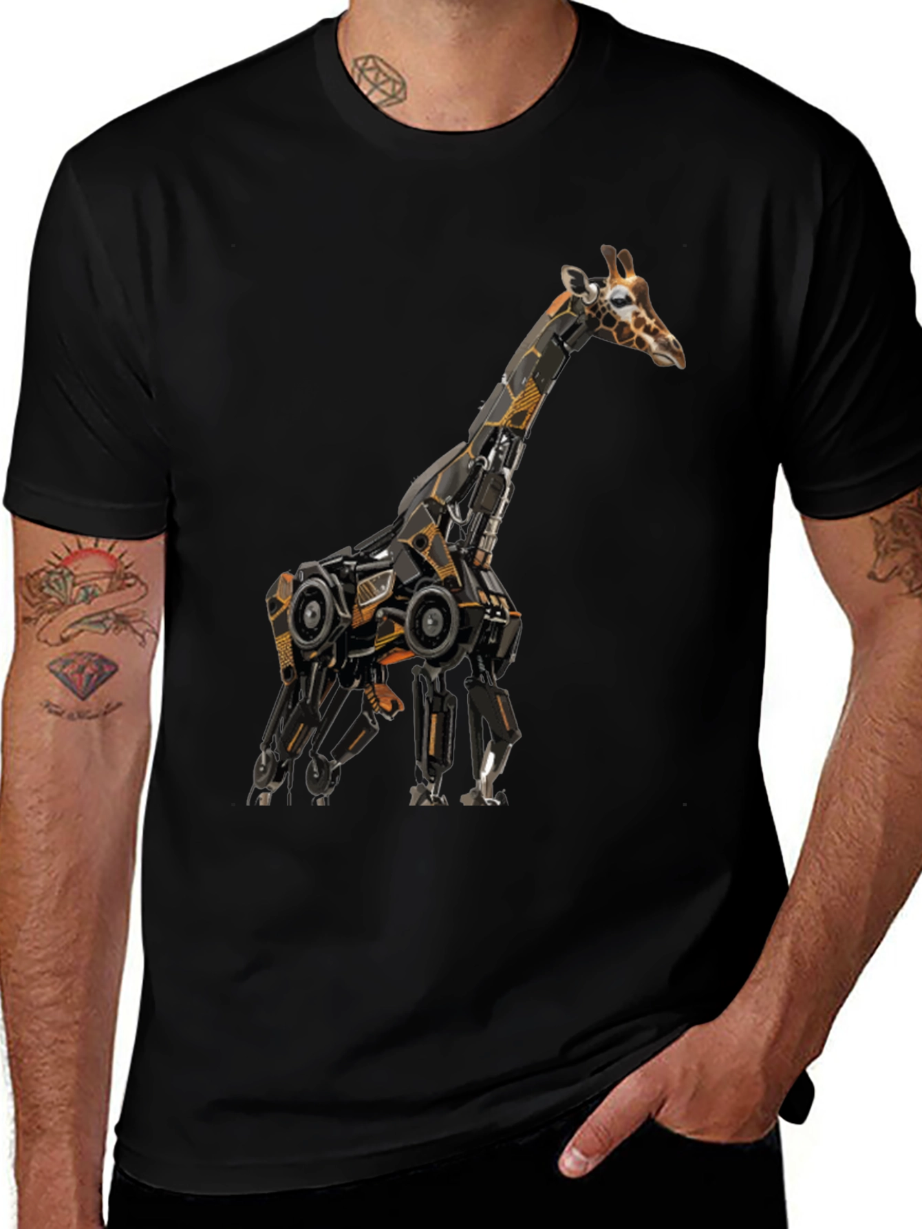 Robotic Giraffe Graphic Tee - Cool Black T-Shirt