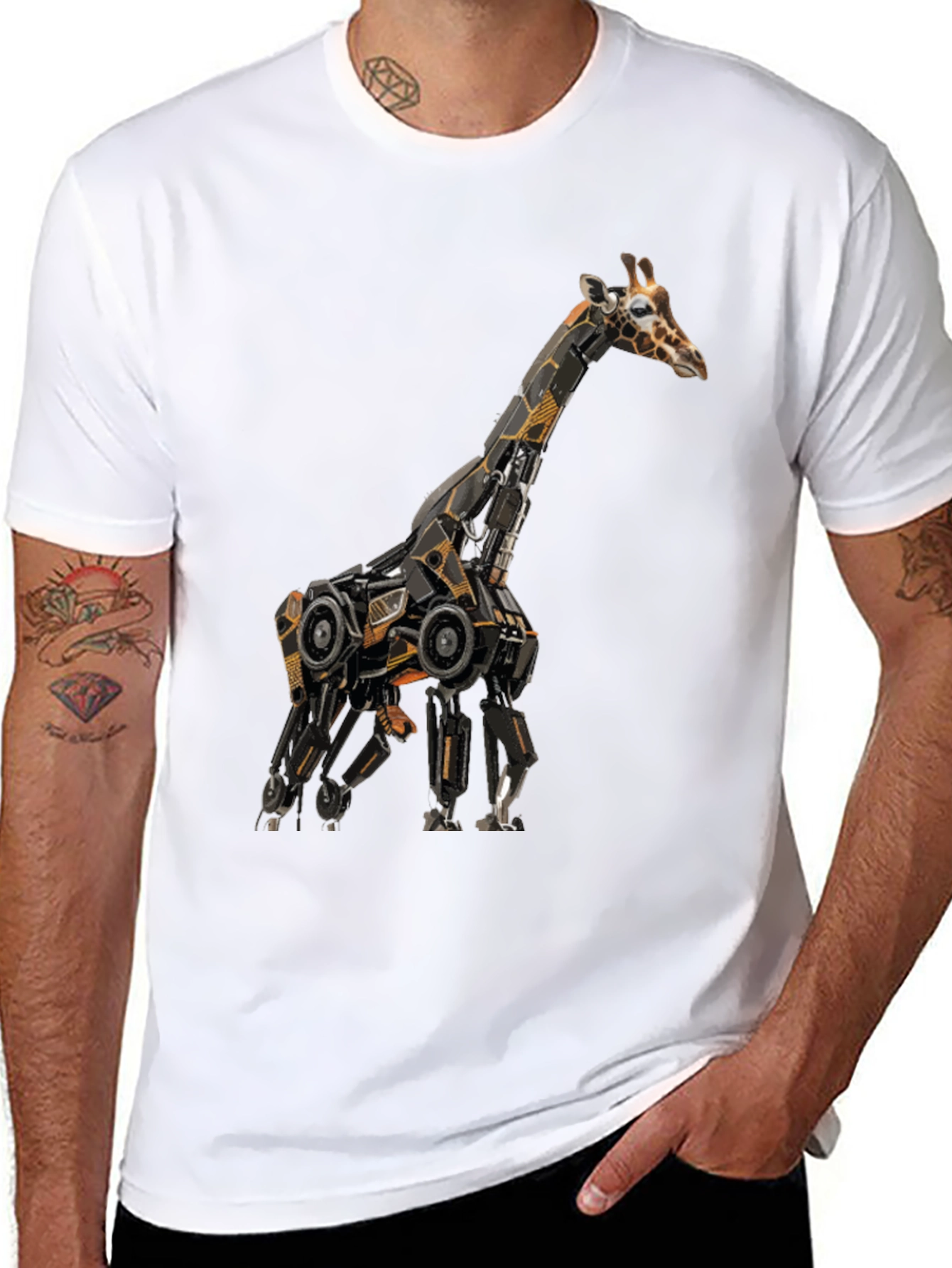 Robotic Giraffe Graphic Tee - Cool Black T-Shirt