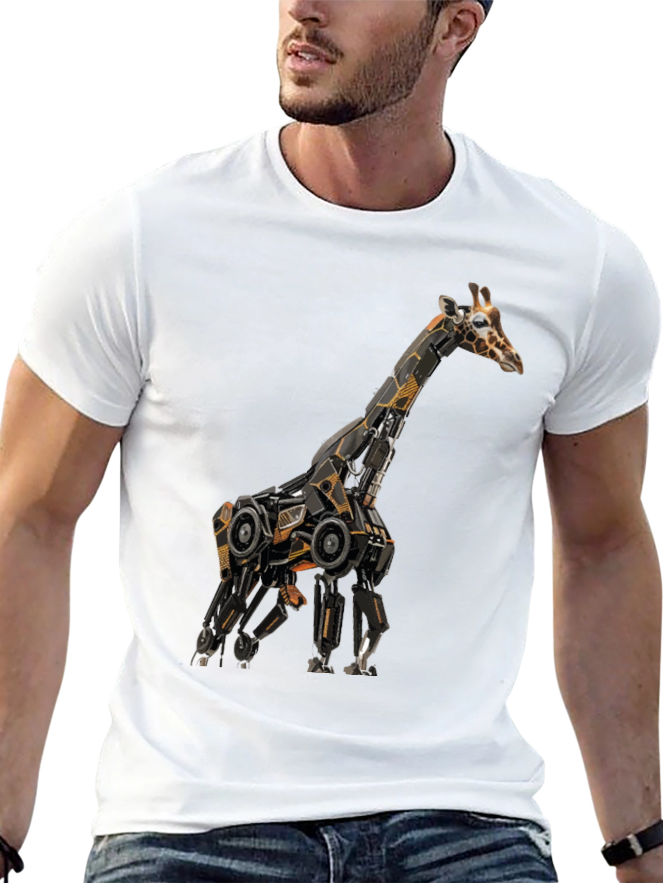 Robotic Giraffe Graphic Tee - Cool Black T-Shirt
