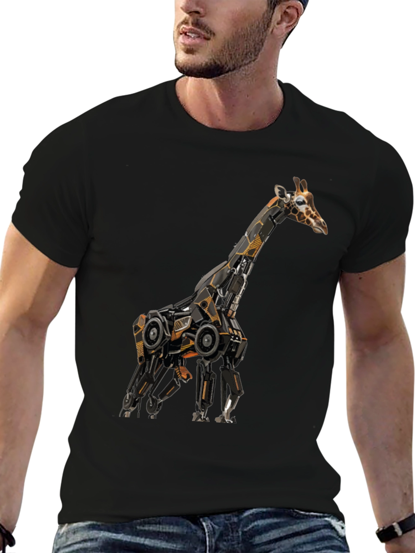 Robotic Giraffe Graphic Tee - Cool Black T-Shirt