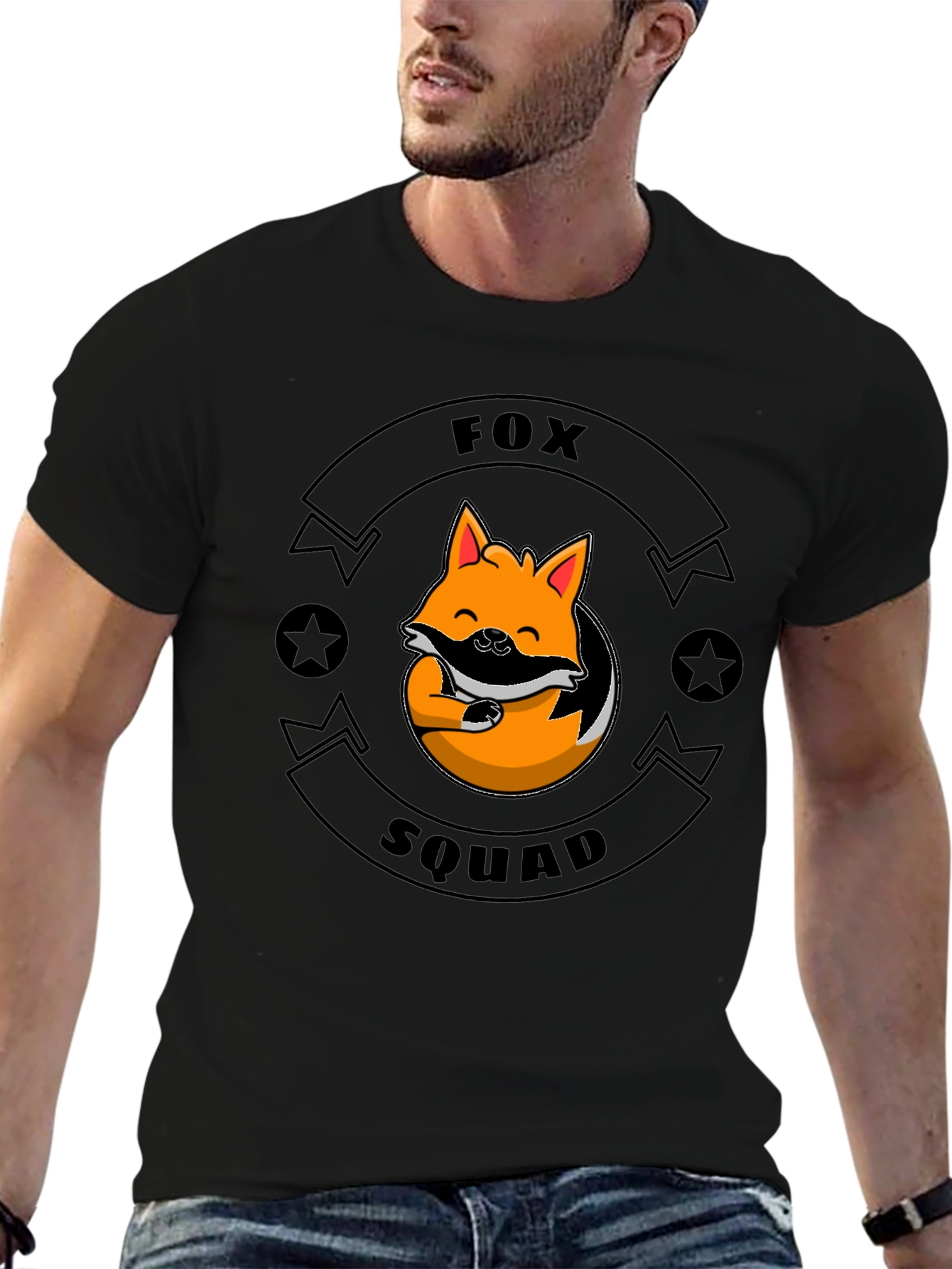 Fox Squad Black T-Shirt - Cute Cartoon Fox Design