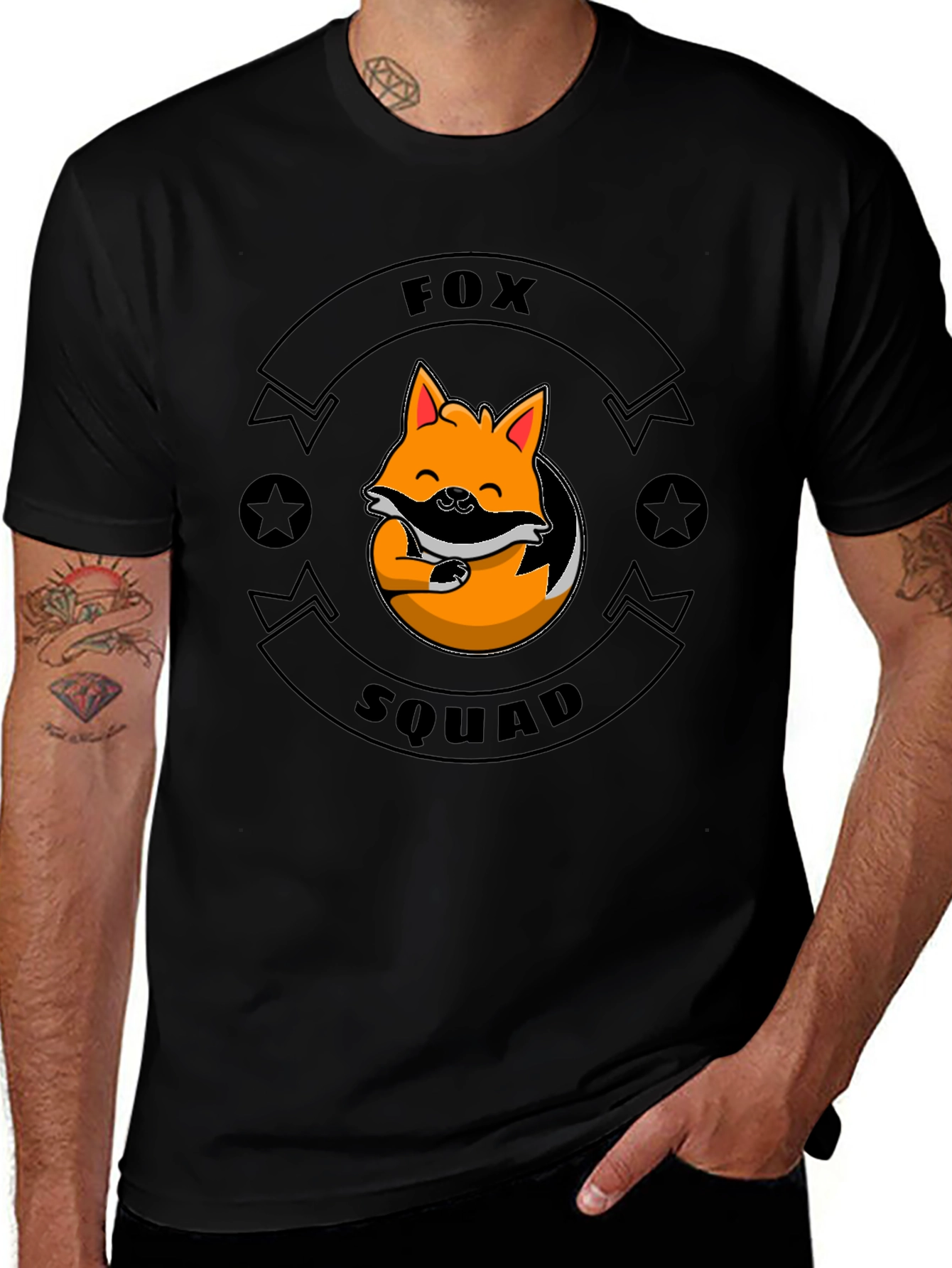 Fox Squad Black T-Shirt - Cute Cartoon Fox Design