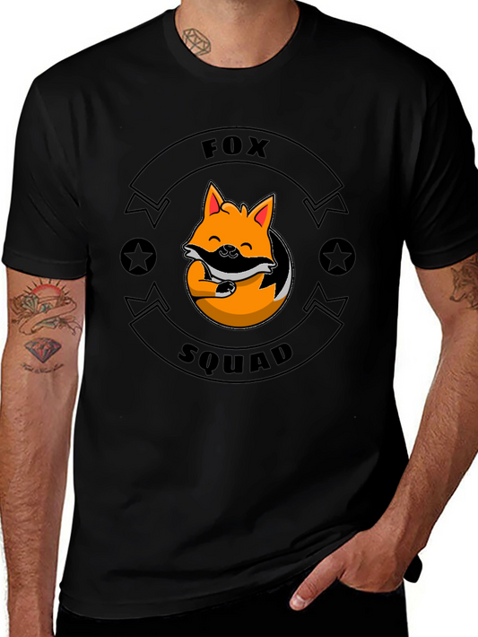 Fox Squad Black T-Shirt - Cute Cartoon Fox Design