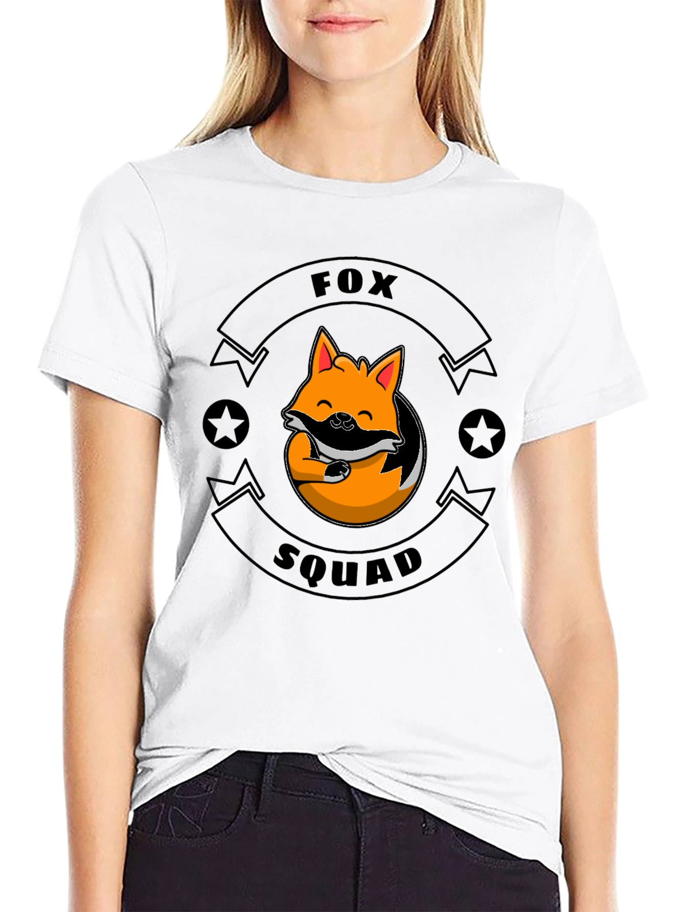 Fox Squad Black T-Shirt - Cute Cartoon Fox Design
