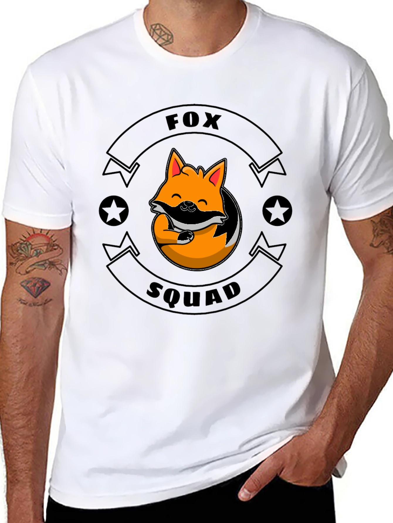 Fox Squad Black T-Shirt - Cute Cartoon Fox Design