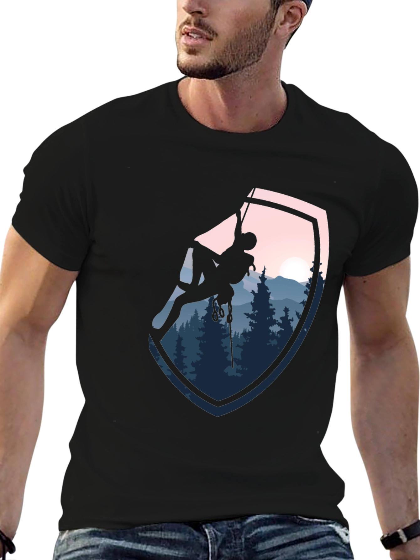 Climbing Scene Graphic Black T-Shirt