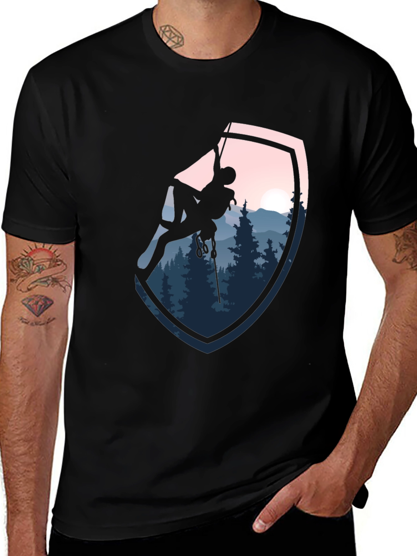 Climbing Scene Graphic Black T-Shirt