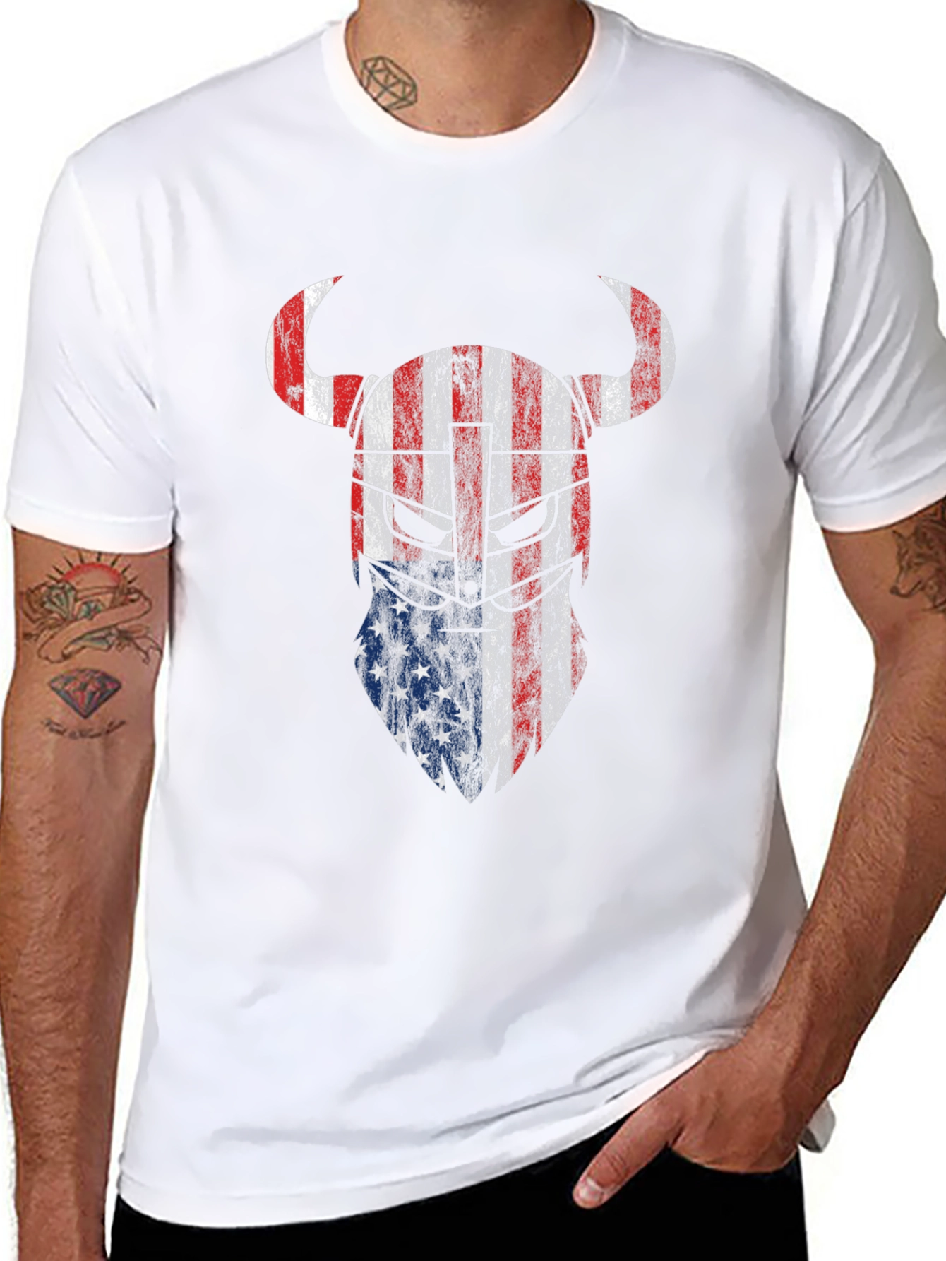 American Viking T-Shirt Patriotic USA Flag Tee