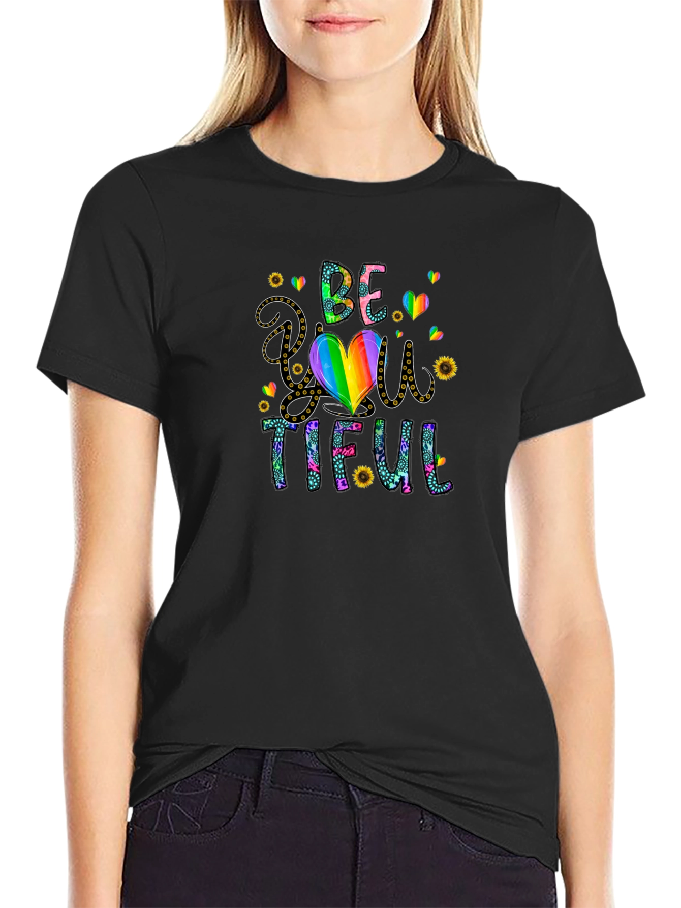 Be You Tiful T-Shirt - Rainbow Heart Design