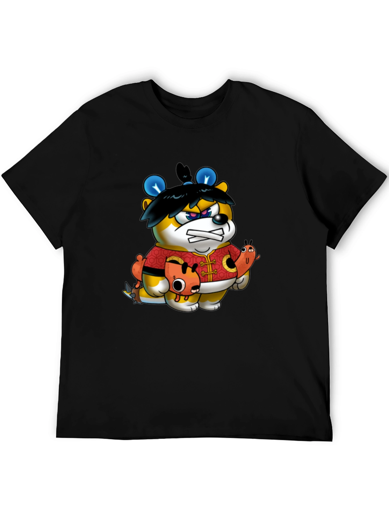 Cartoon Bear Graphic Black Tee