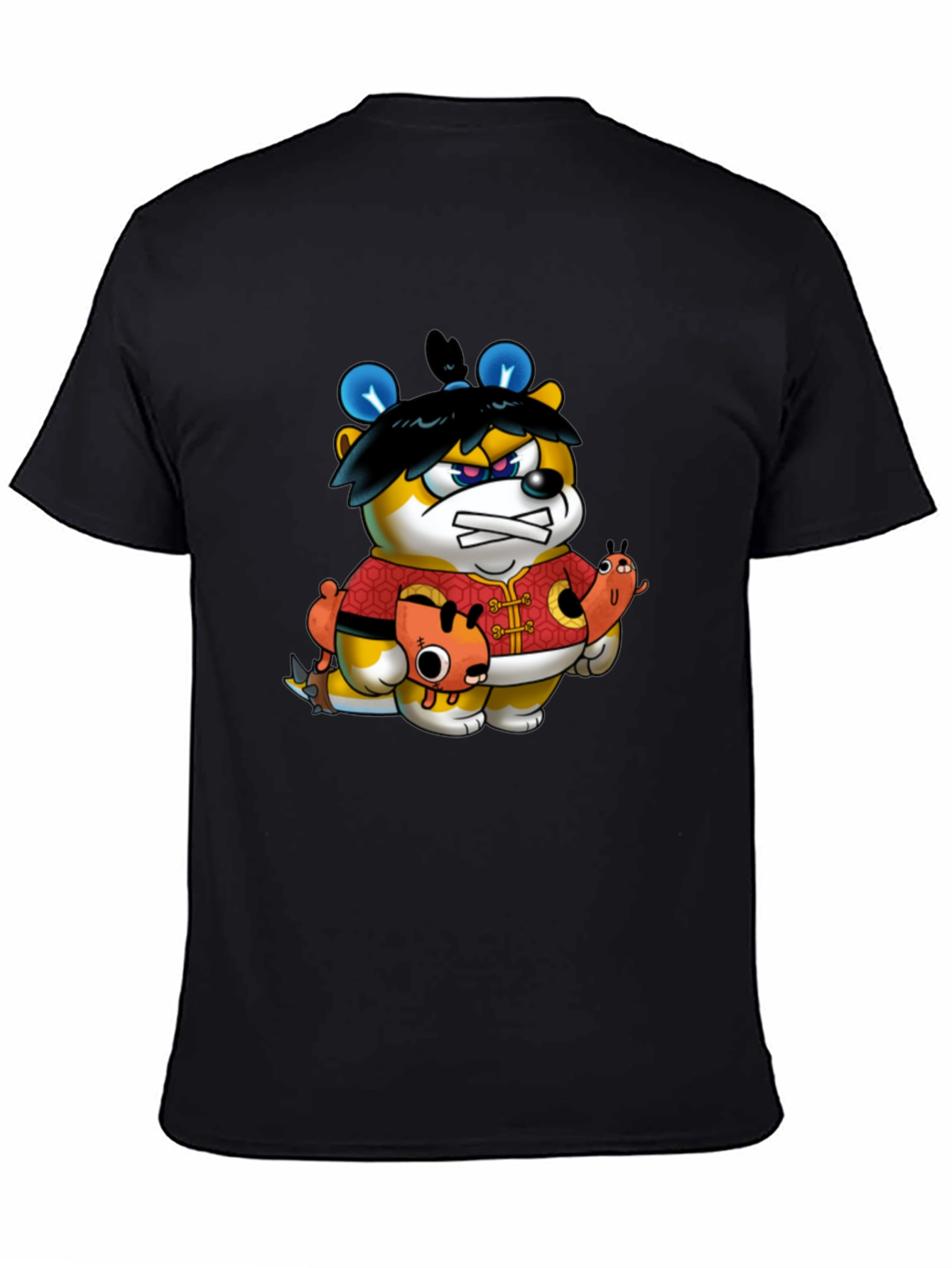 Cartoon Bear Graphic Black Tee