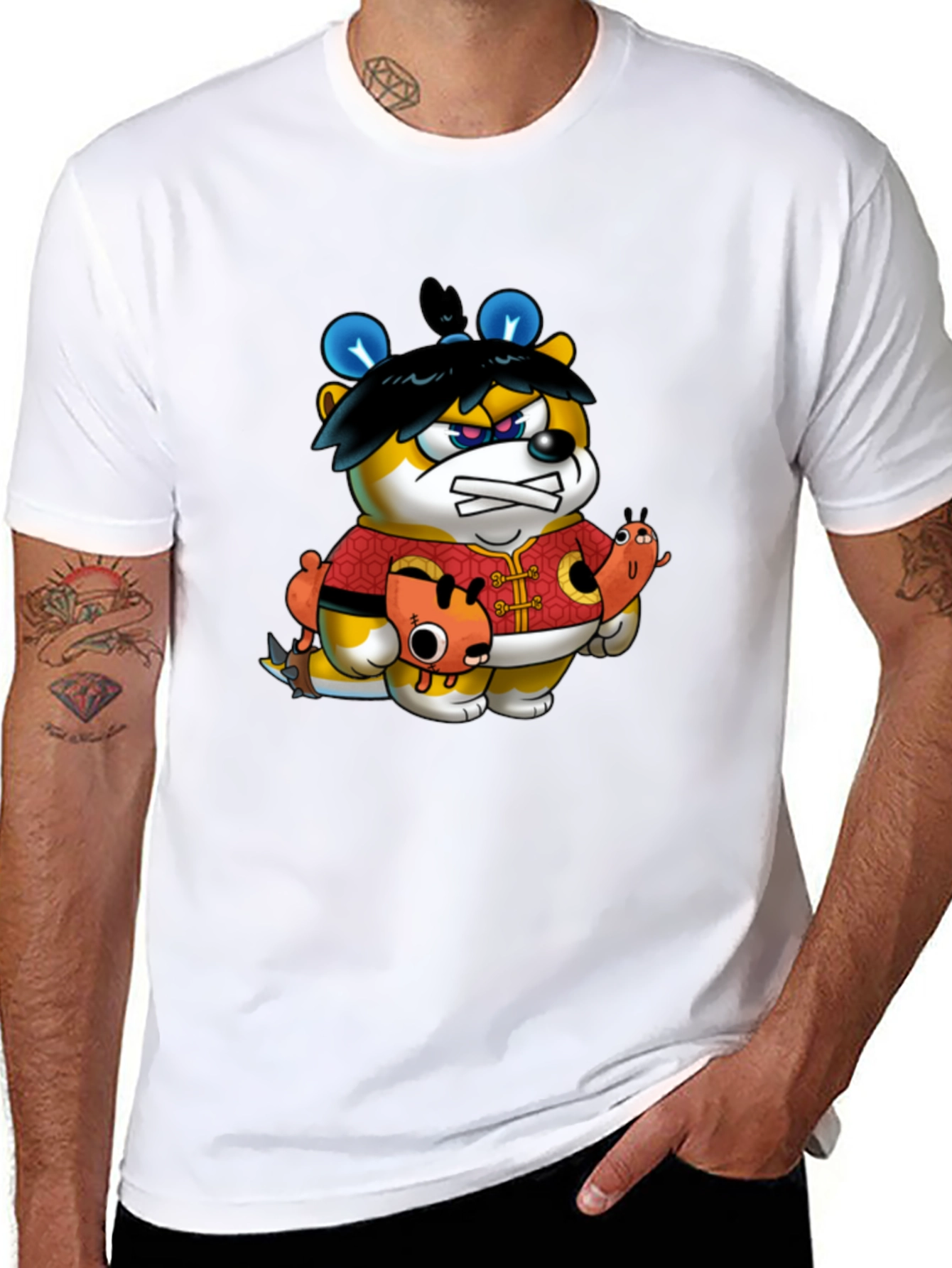 Cartoon Bear Graphic Black Tee