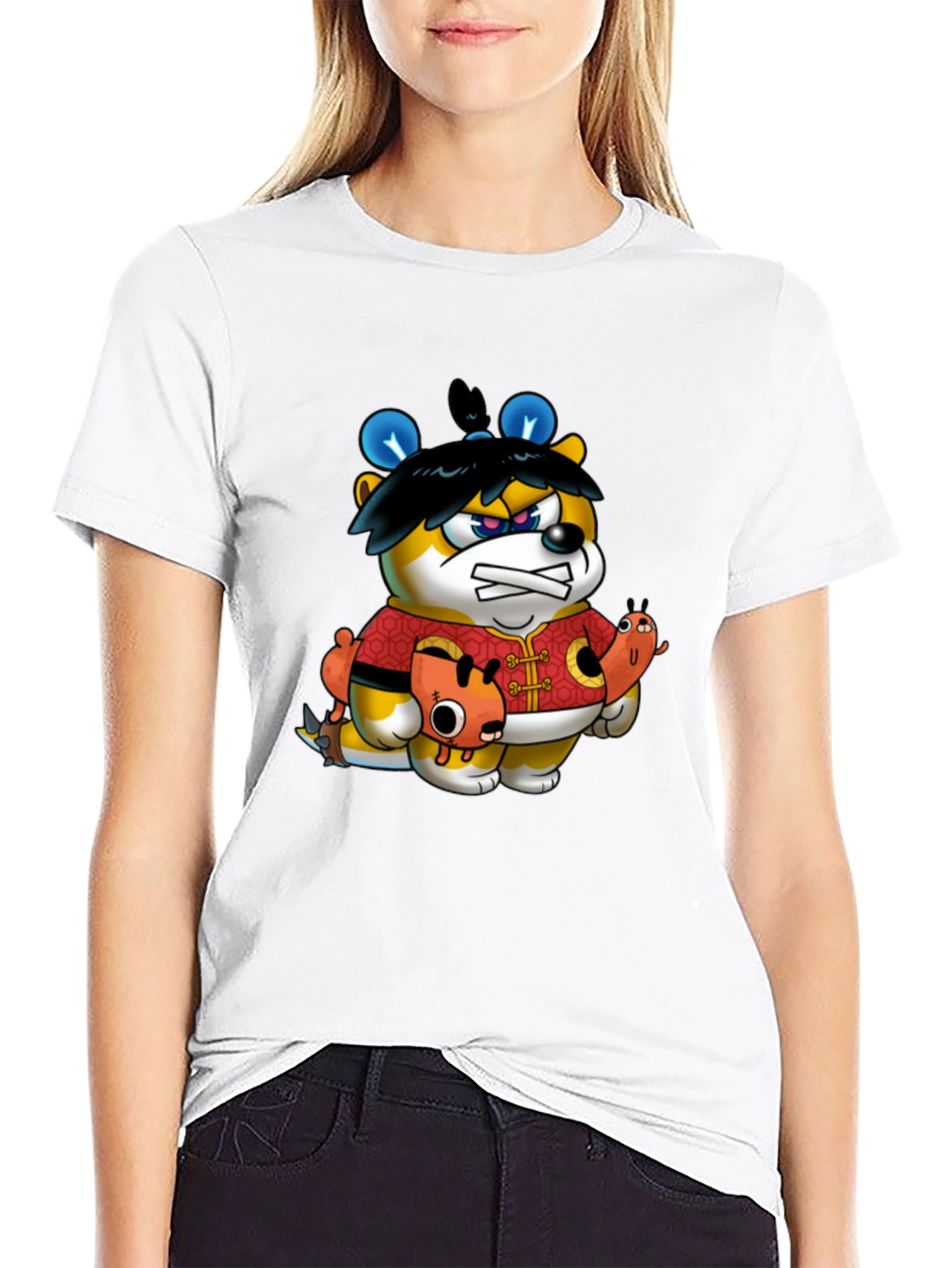 Cartoon Bear Graphic Black Tee