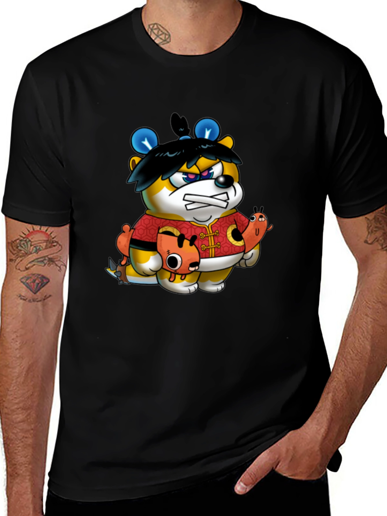 Cartoon Bear Graphic Black Tee