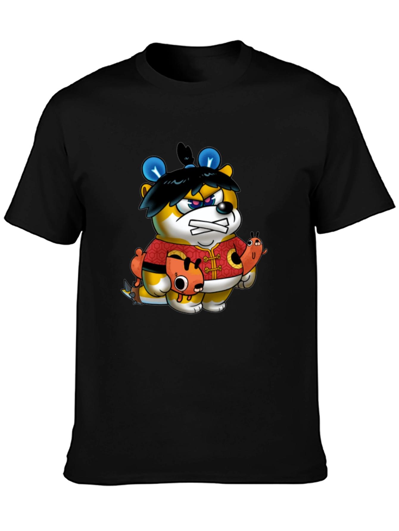 Cartoon Bear Graphic Black Tee