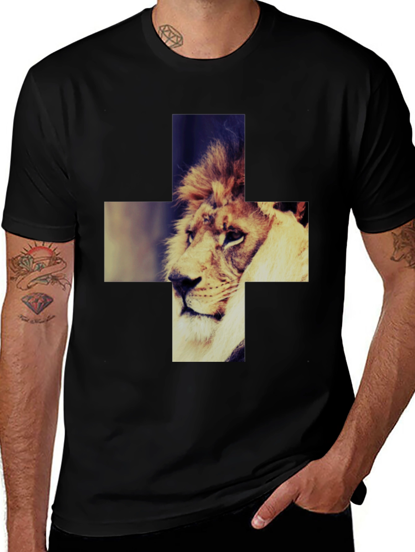 Lion Cross Graphic Tee - Cool & Stylish