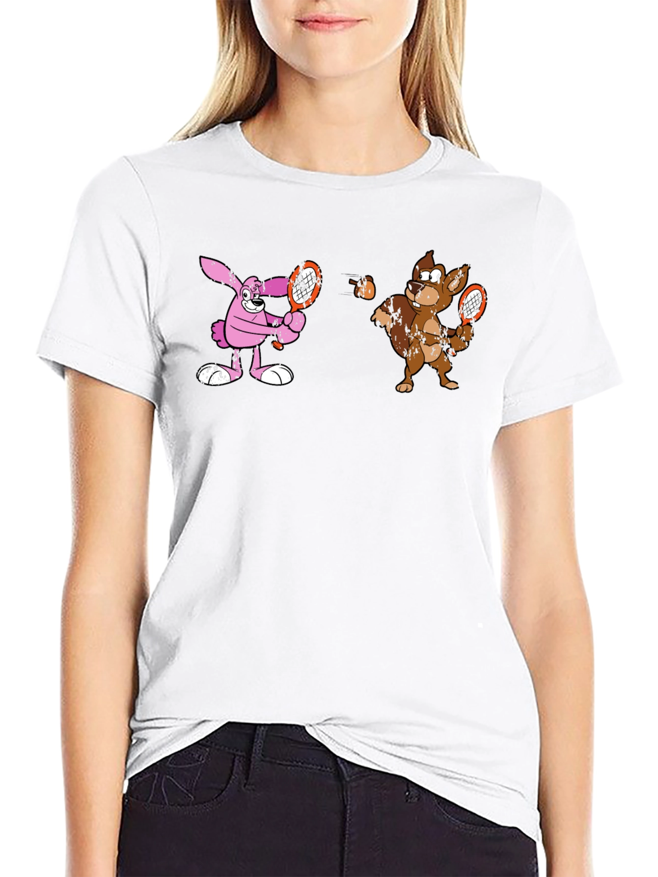 Tennis Cartoon Black T-Shirt