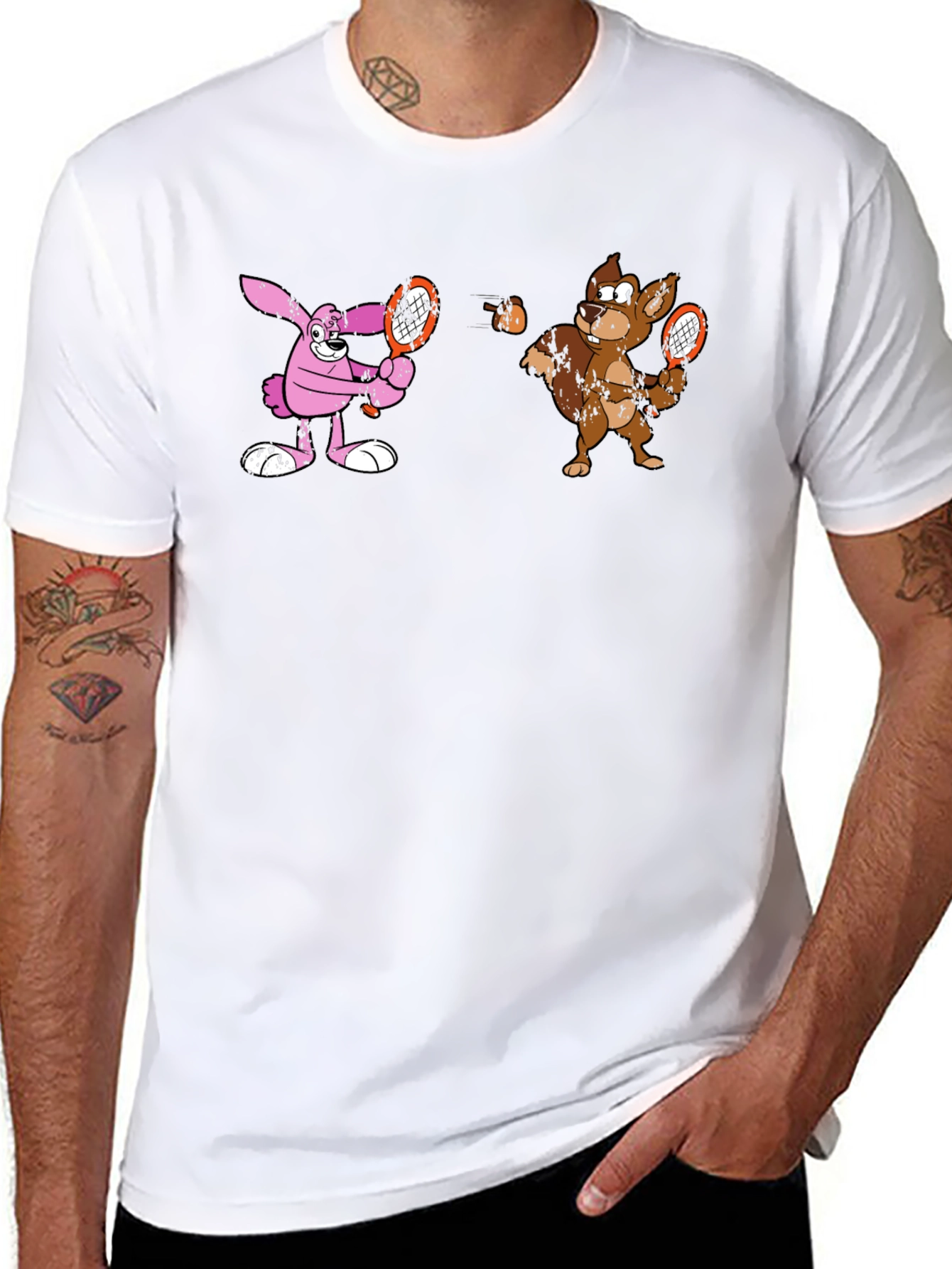 Tennis Cartoon Black T-Shirt