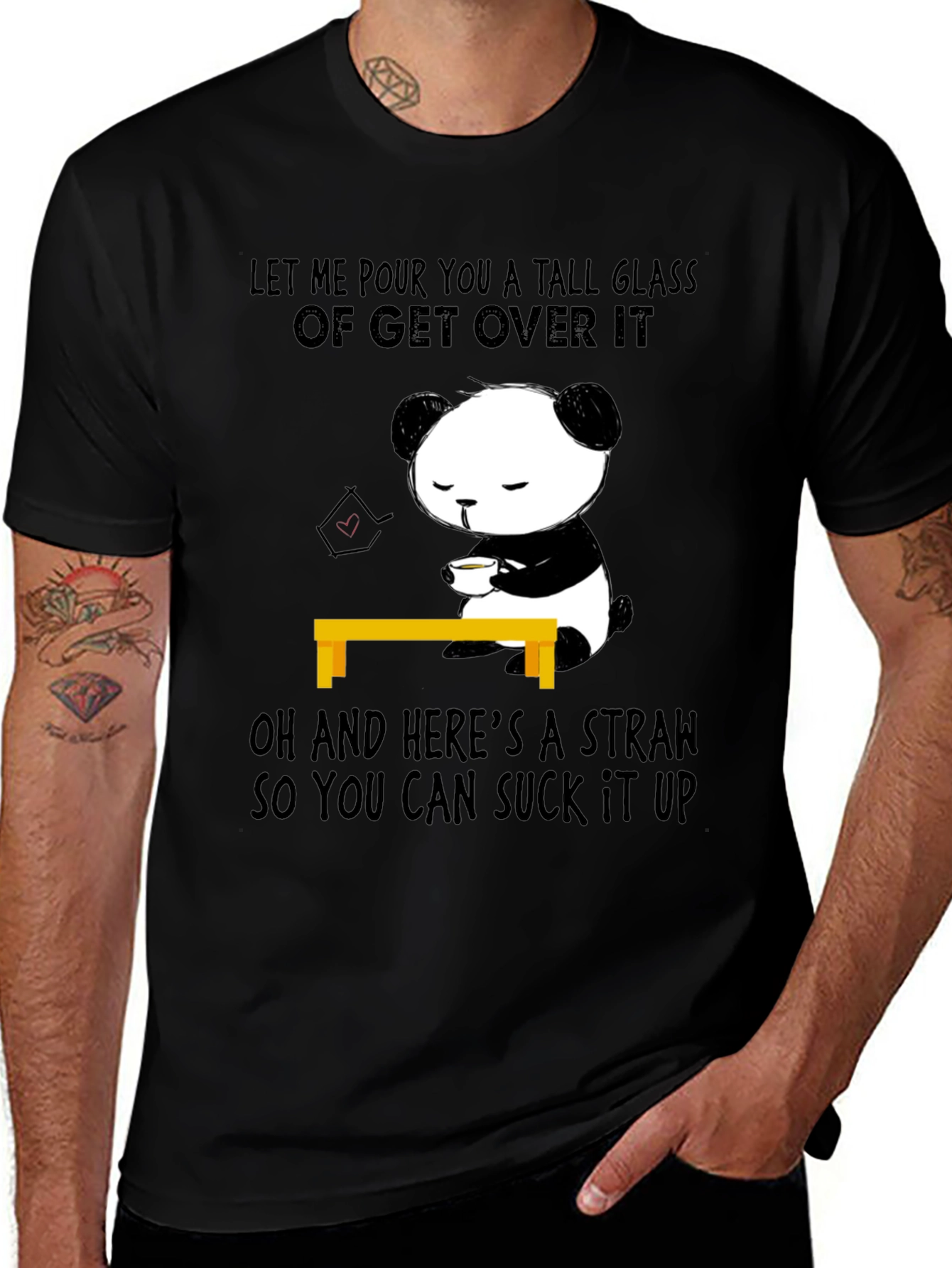 Funny Panda Get Over It T-Shirt Novelty Tee