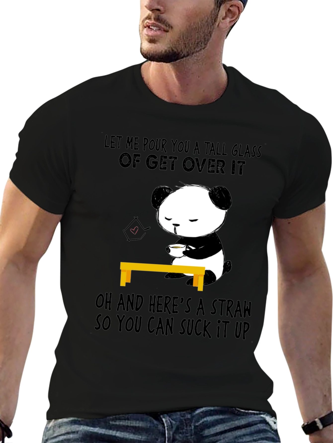 Funny Panda Get Over It T-Shirt Novelty Tee