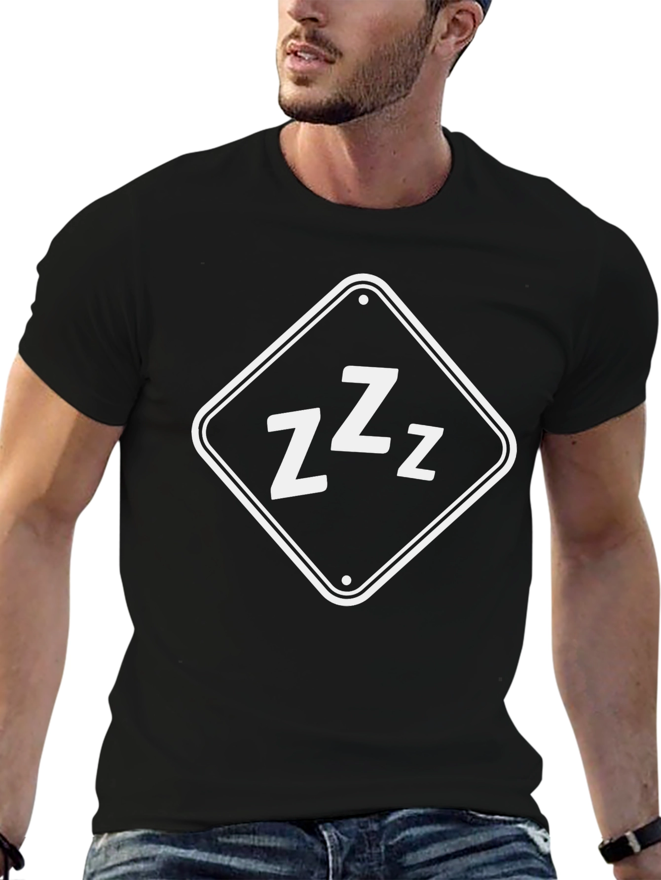 Funny Sleepy ZZZ Graphic Black T-Shirt