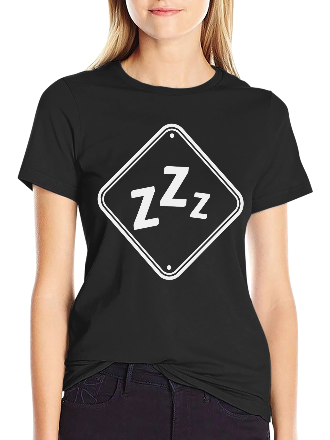 Funny Sleepy ZZZ Graphic Black T-Shirt