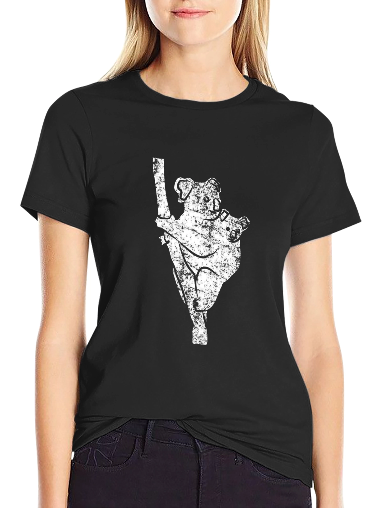 Koala Bear Graphic Print Black T-Shirt