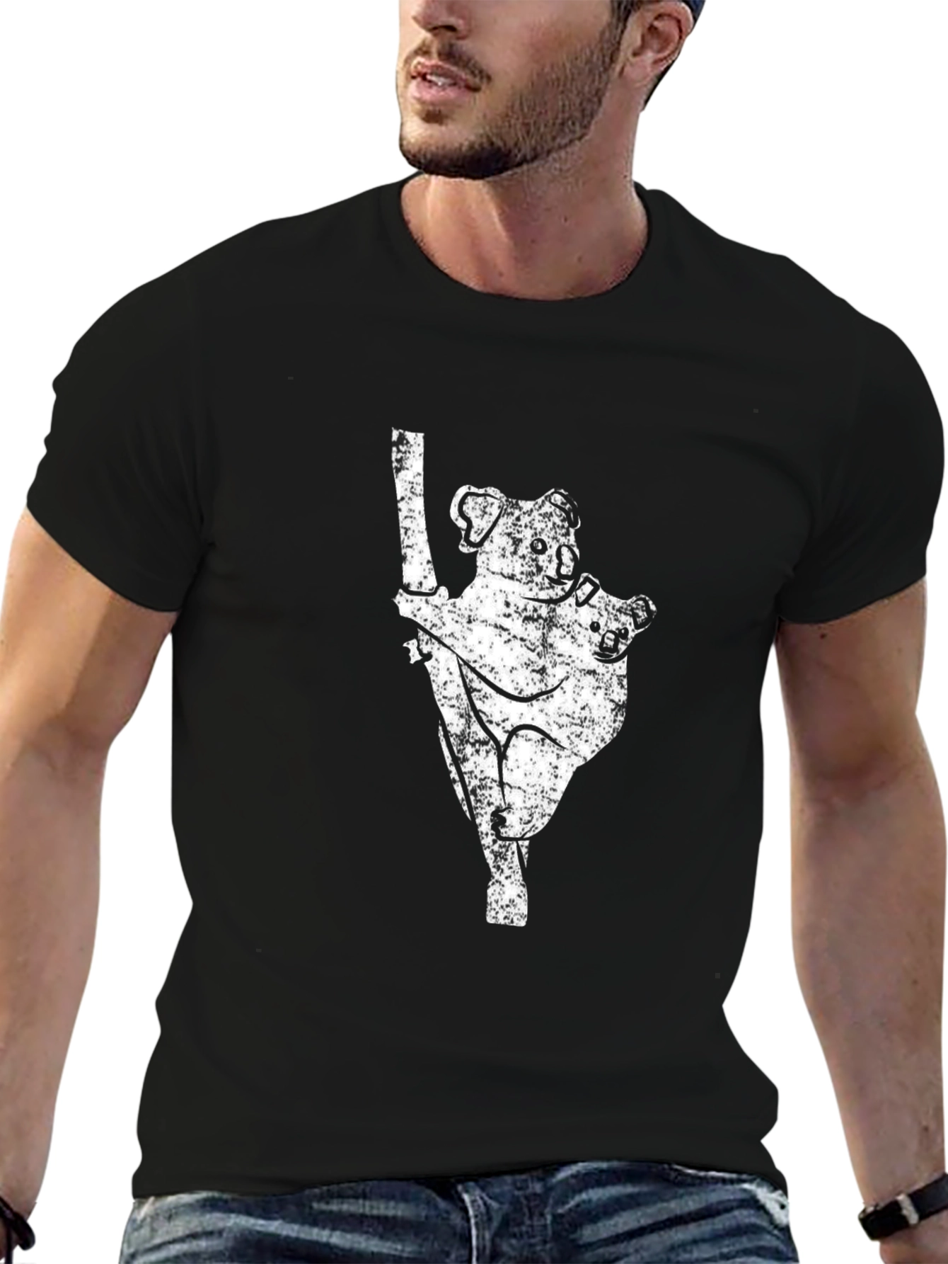 Koala Bear Graphic Print Black T-Shirt