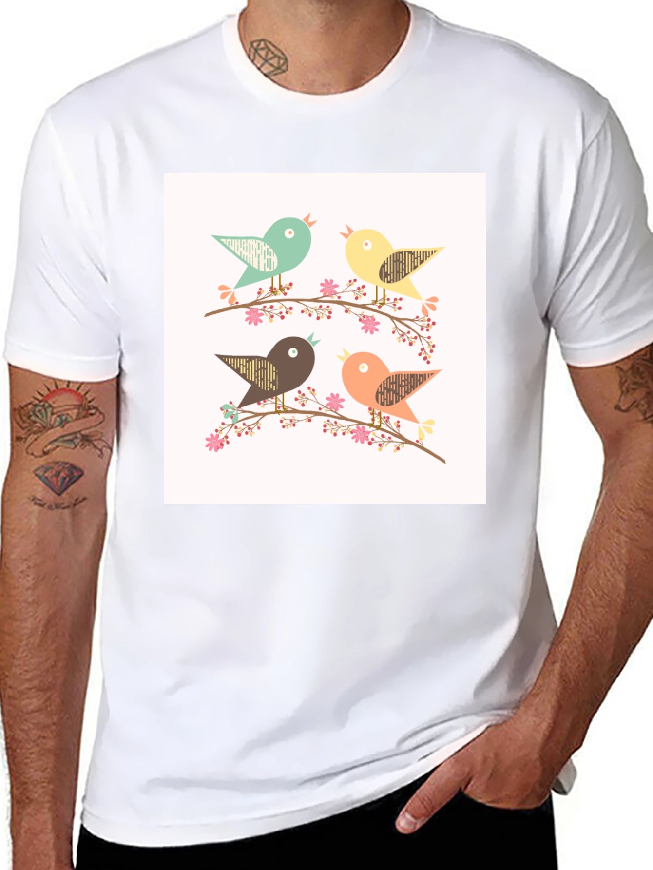 Charming Birds Graphic Tee - Stylish Comfort