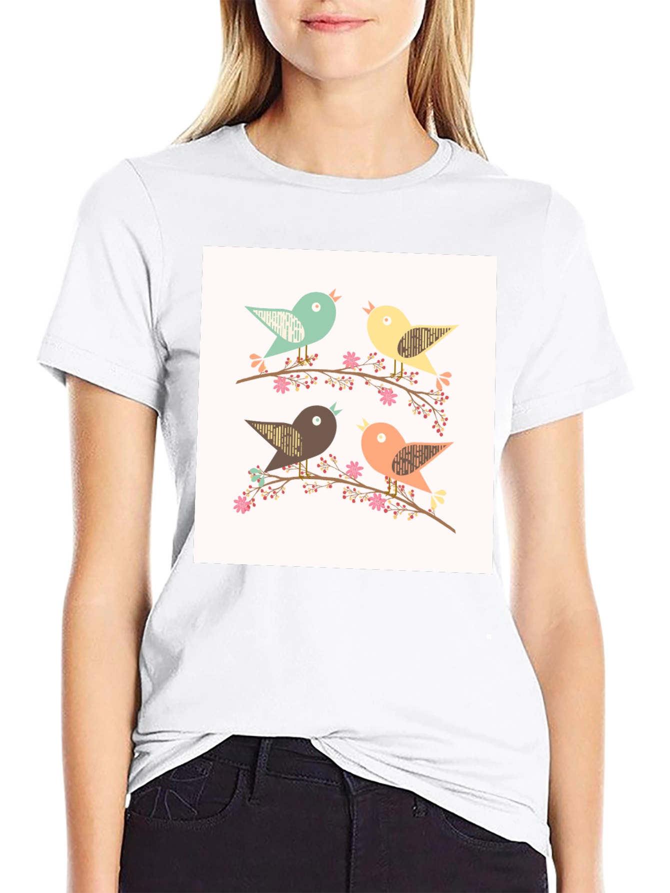 Charming Birds Graphic Tee - Stylish Comfort