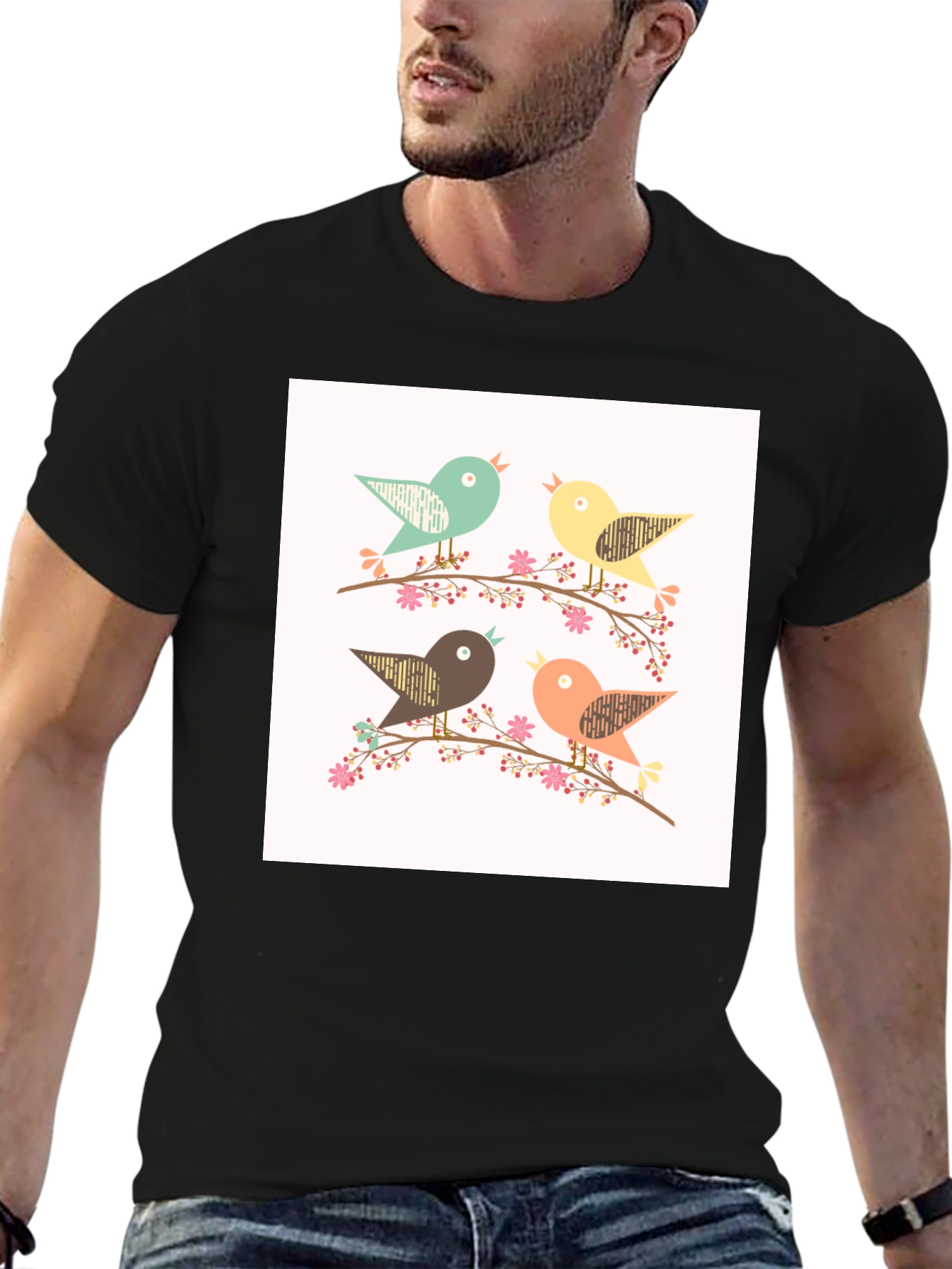 Charming Birds Graphic Tee - Stylish Comfort