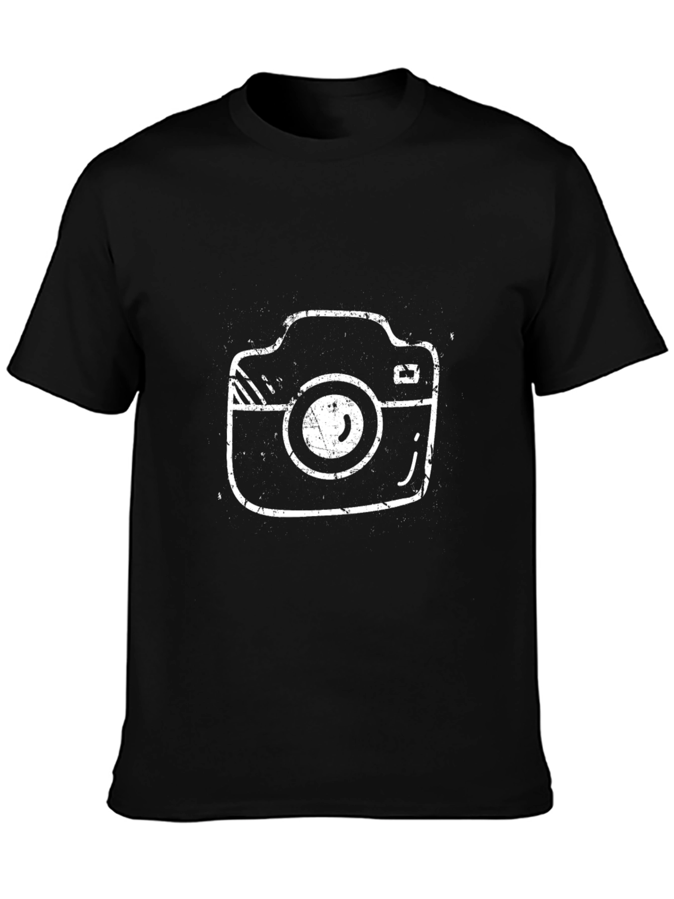 Retro Camera Graphic Tee - Black Cotton Shirt