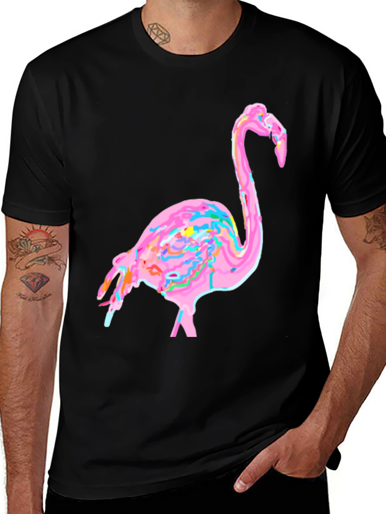 Funky Flamingo Graphic Tee - Black