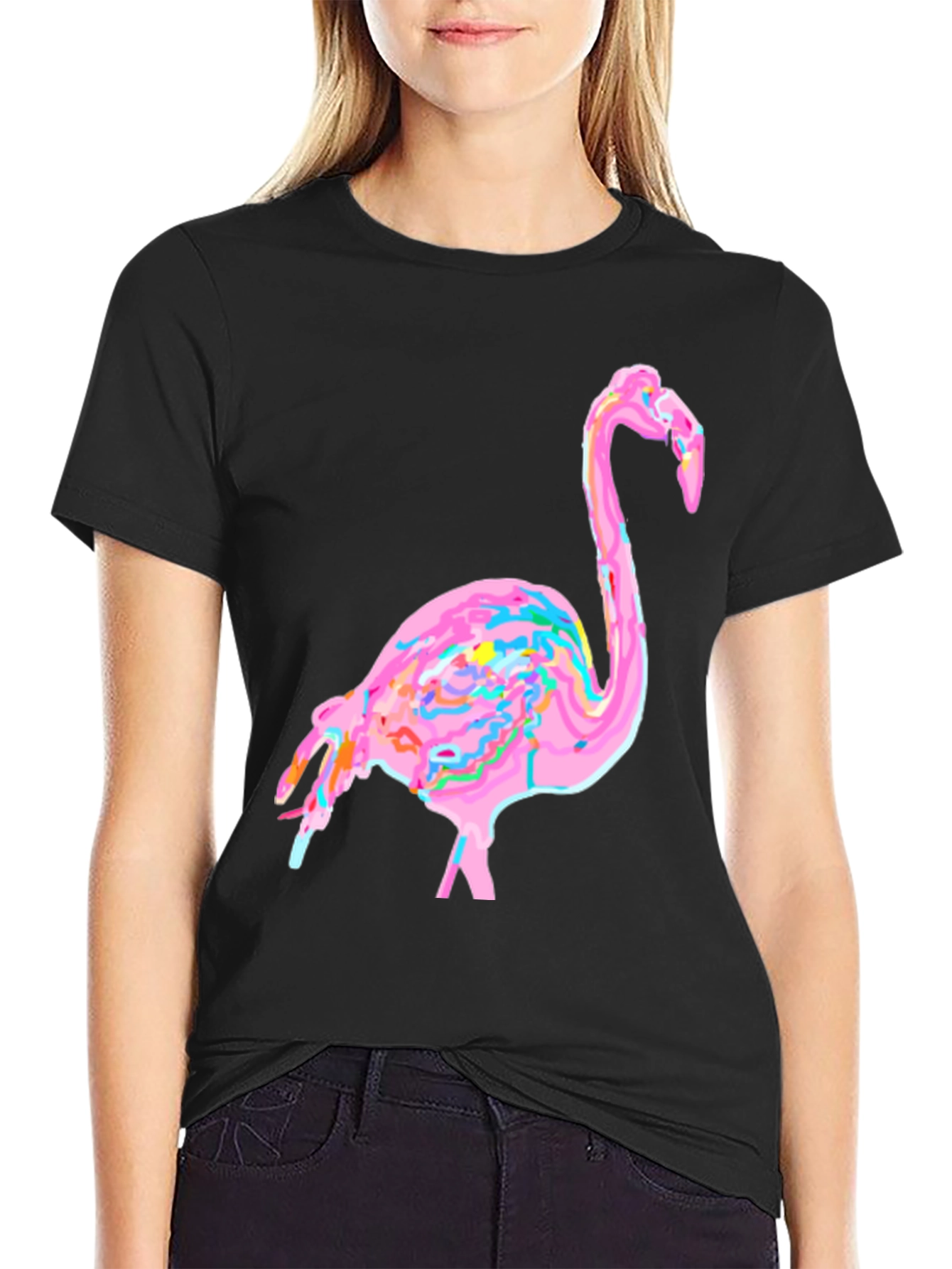 Funky Flamingo Graphic Tee - Black