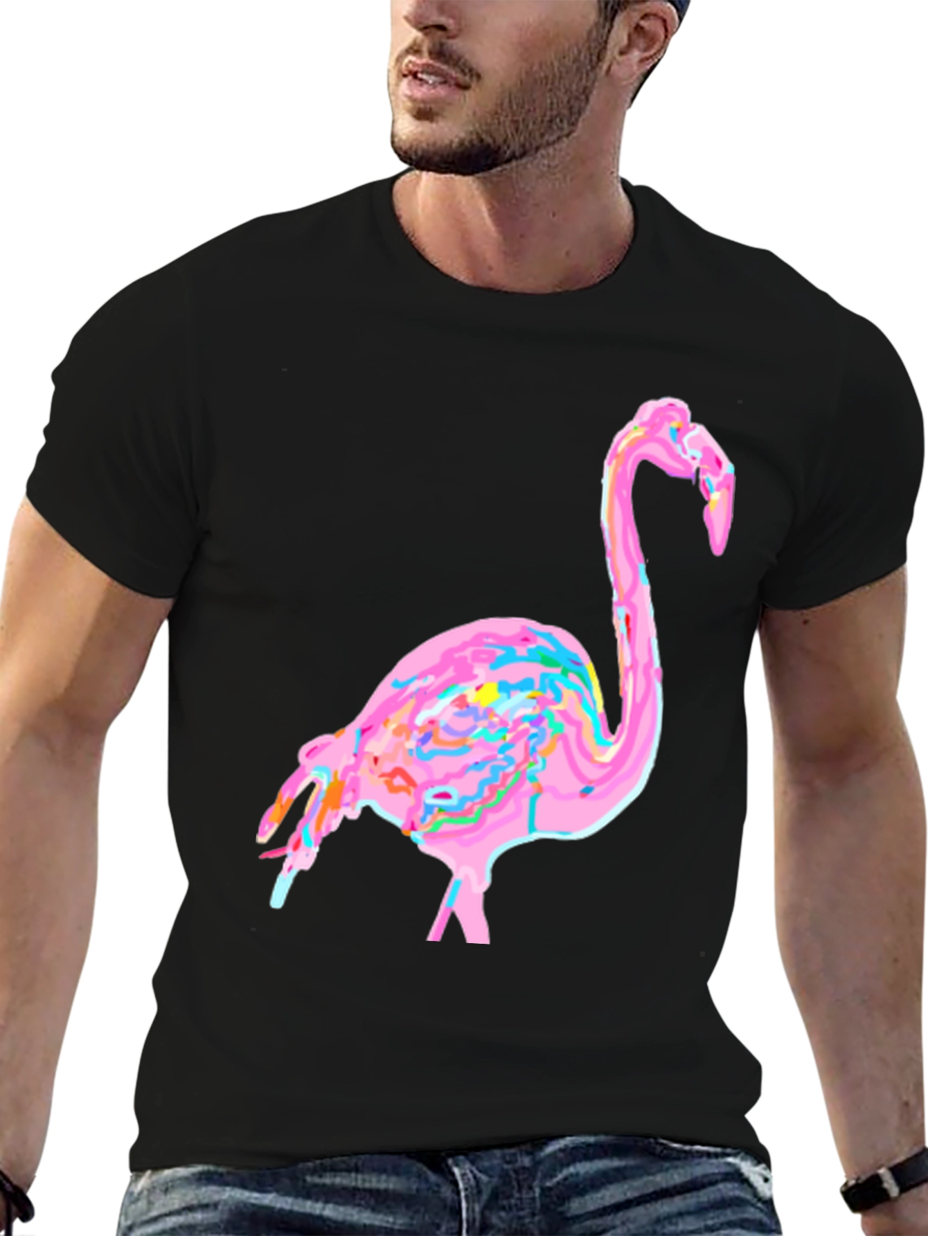 Funky Flamingo Graphic Tee - Black