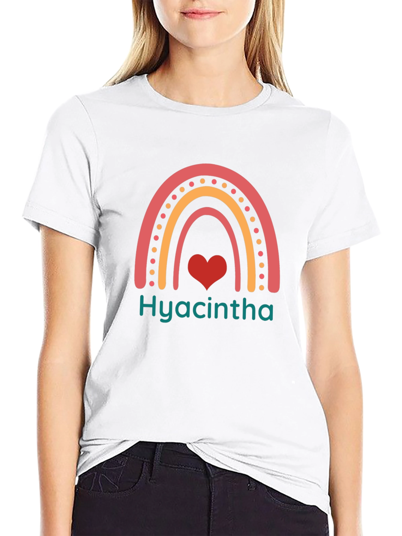 Hyacintha Rainbow Heart Tee - Cute Custom Name Shirt