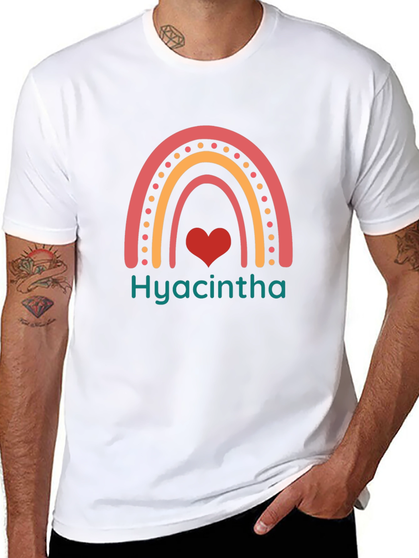 Hyacintha Rainbow Heart Tee - Cute Custom Name Shirt