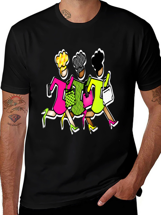 Stylish Shoppers Graphic Tee - Black Cotton