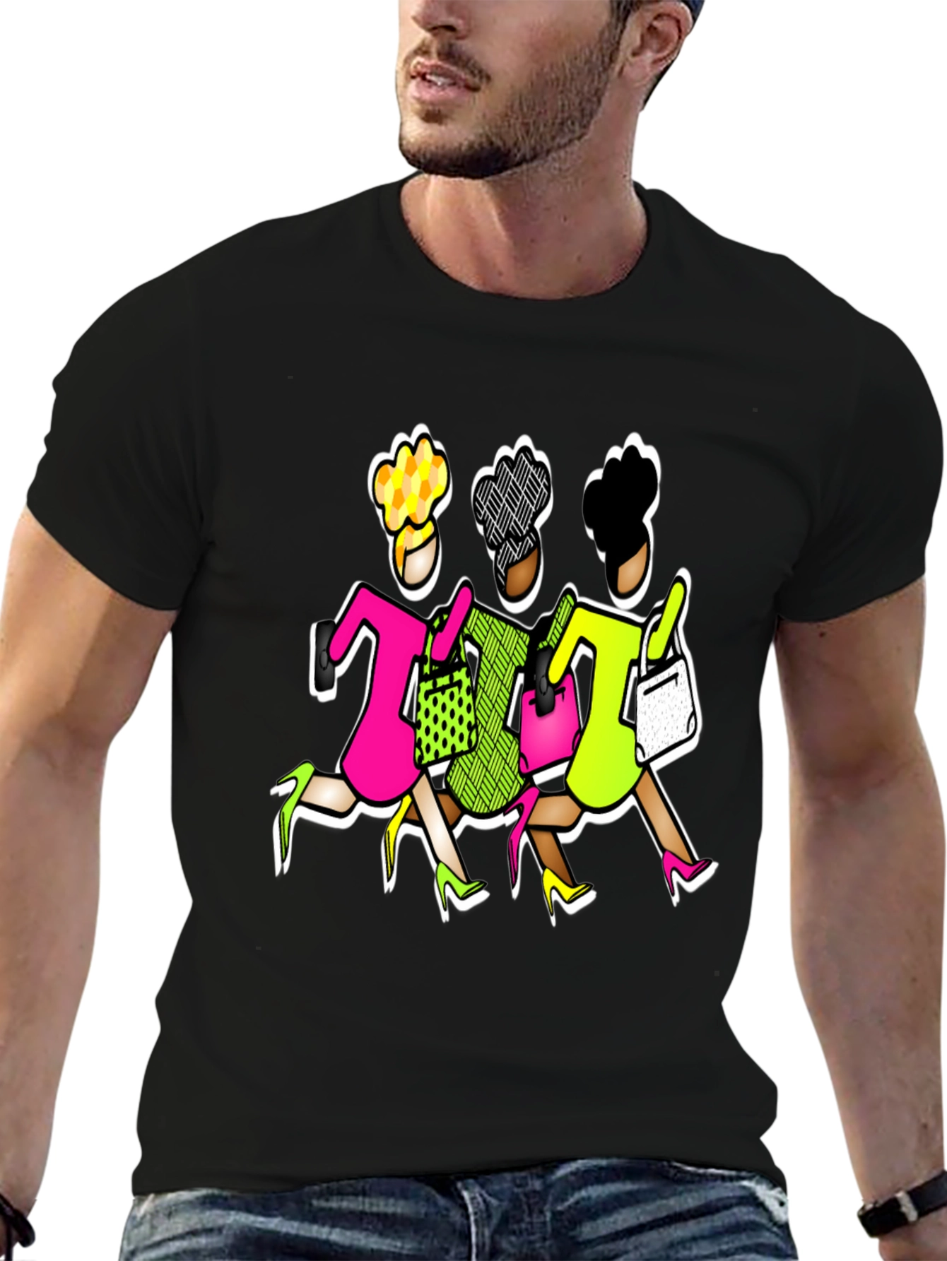 Stylish Shoppers Graphic Tee - Black Cotton