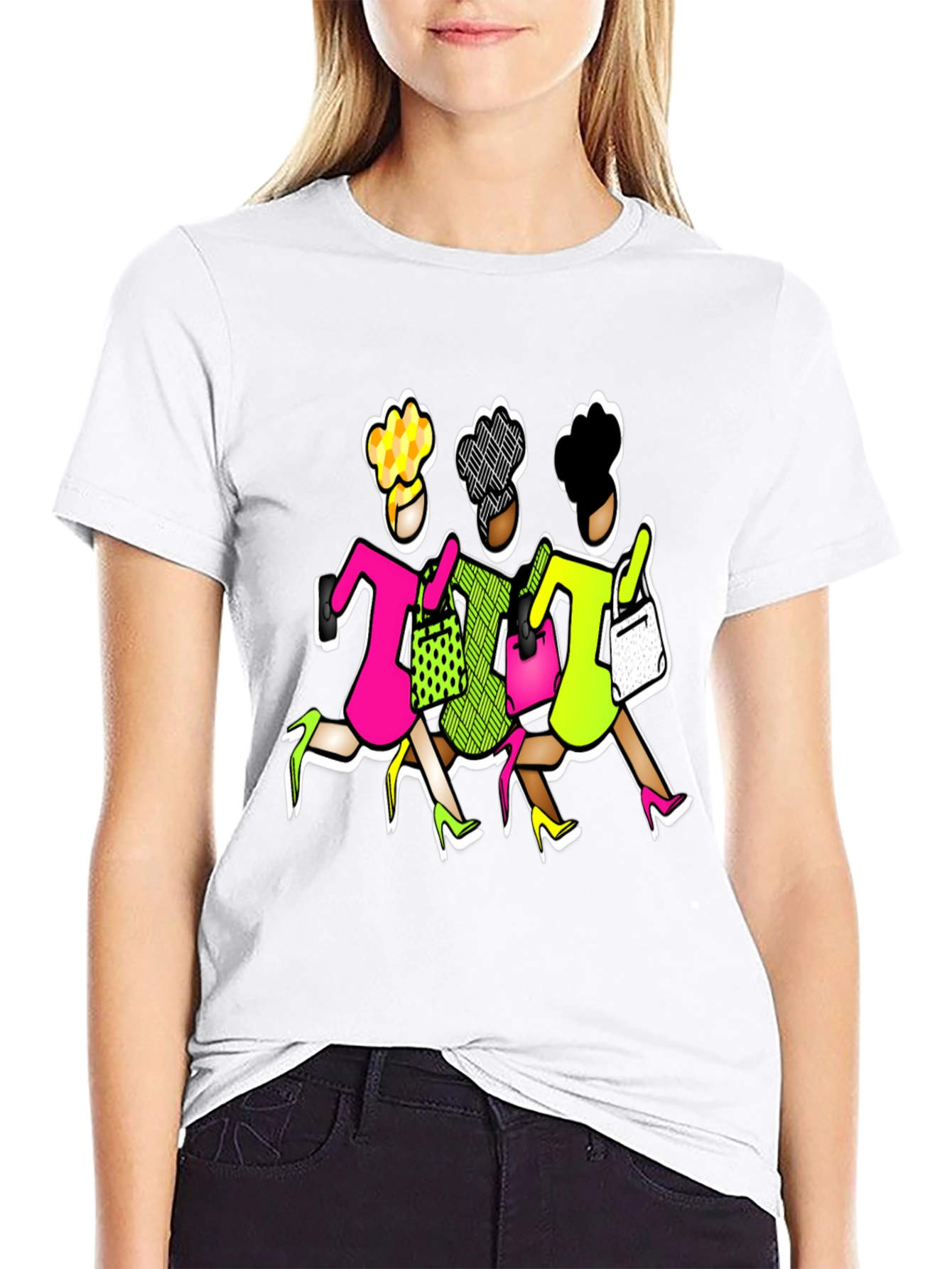 Stylish Shoppers Graphic Tee - Black Cotton