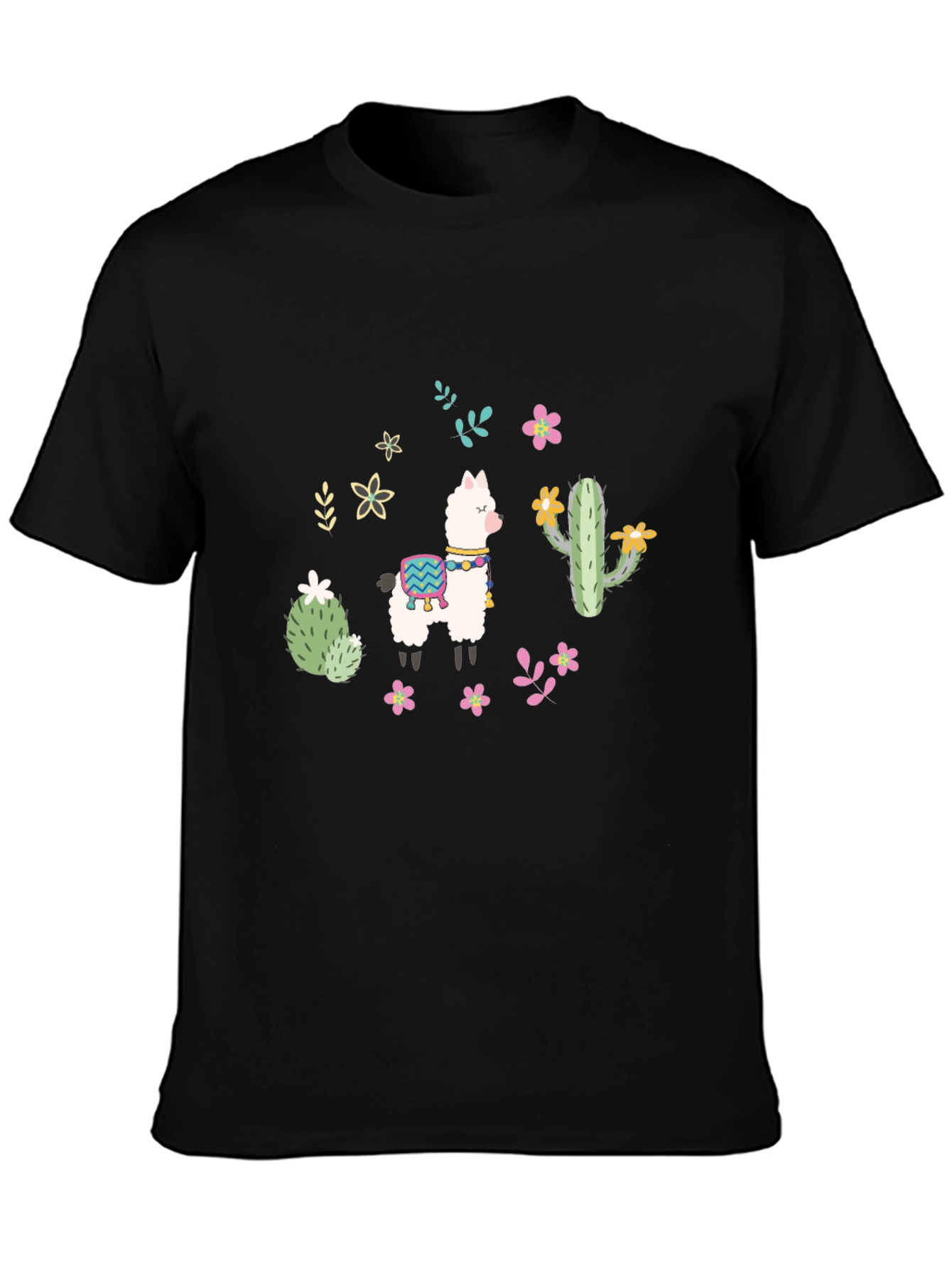 Llama Cactus Graphic Tee - Black Cotton Shirt