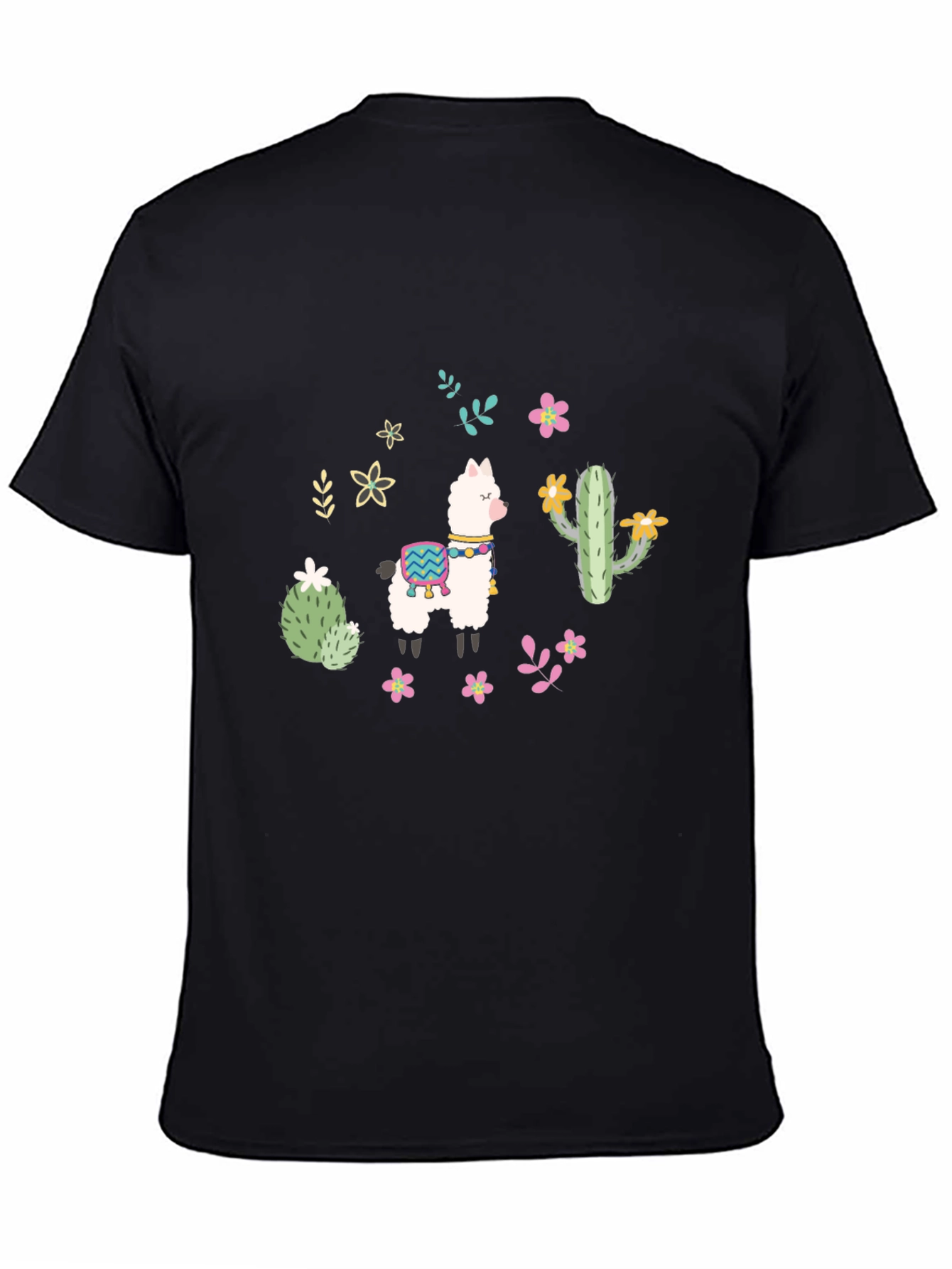 Llama Cactus Graphic Tee - Black Cotton Shirt
