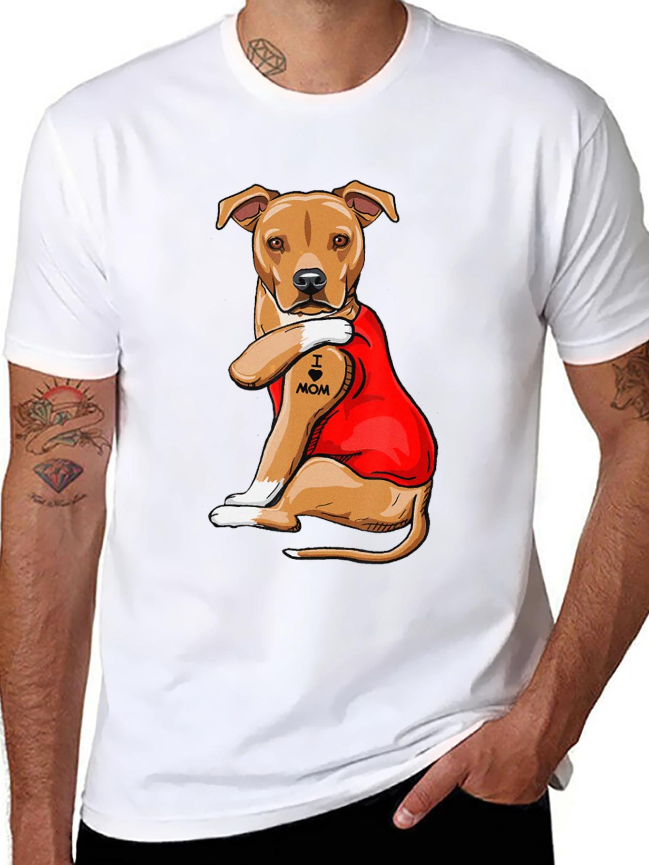I Heart Mom Dog Tattoo Graphic T-Shirt