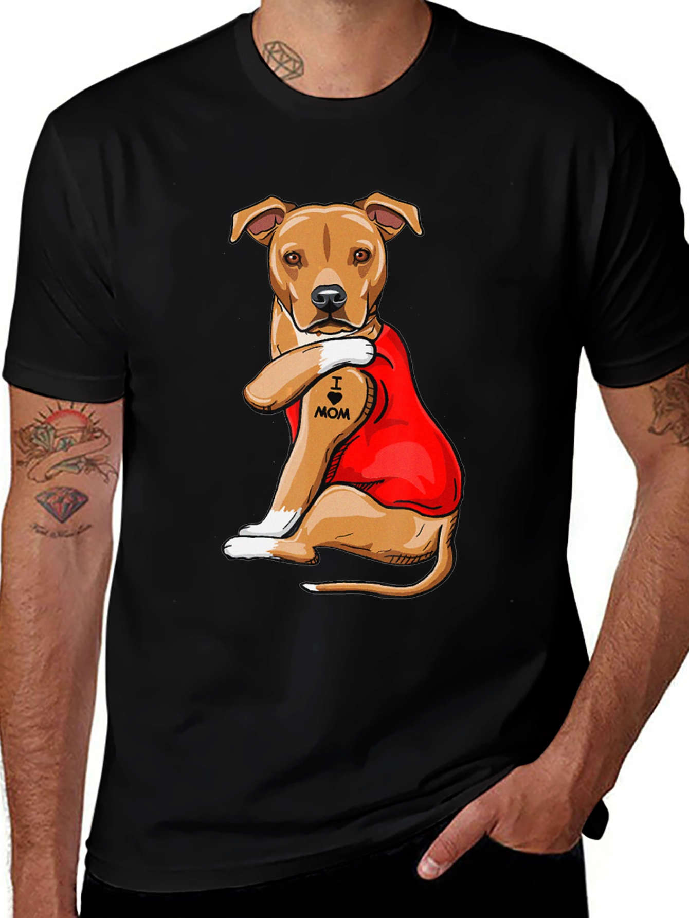 I Heart Mom Dog Tattoo Graphic T-Shirt