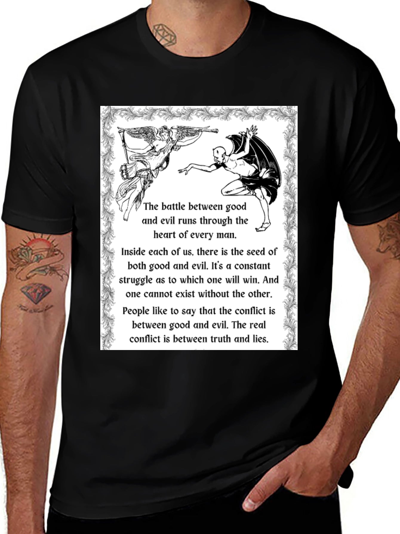 Angel vs Devil Black Graphic T-Shirt