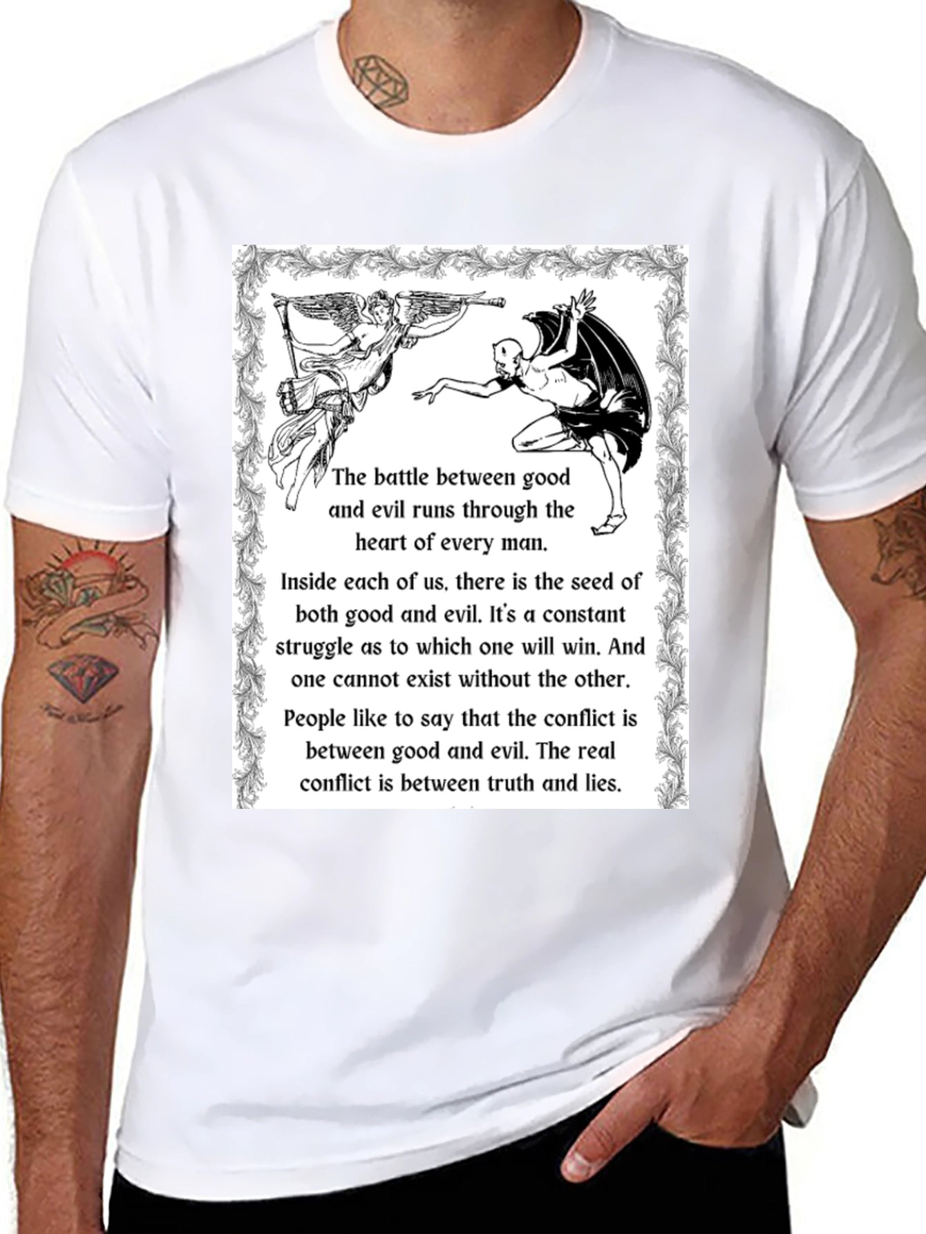 Angel vs Devil Black Graphic T-Shirt