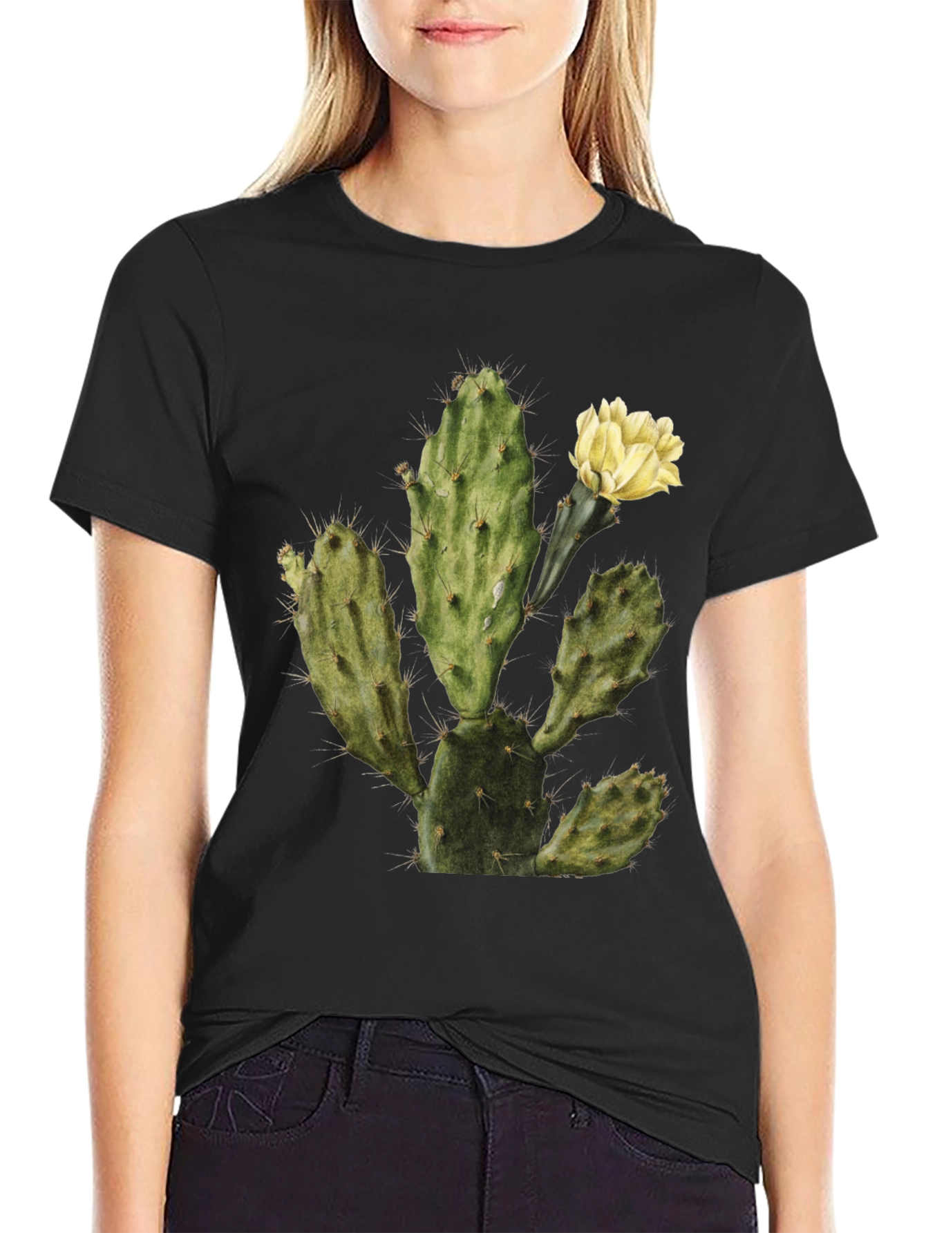 Cactus Graphic Tee - Black Cotton T-Shirt