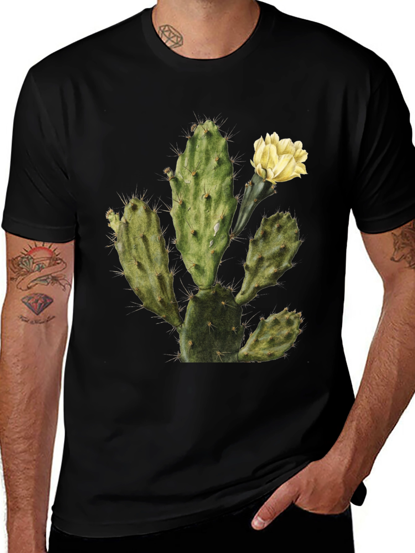 Cactus Graphic Tee - Black Cotton T-Shirt